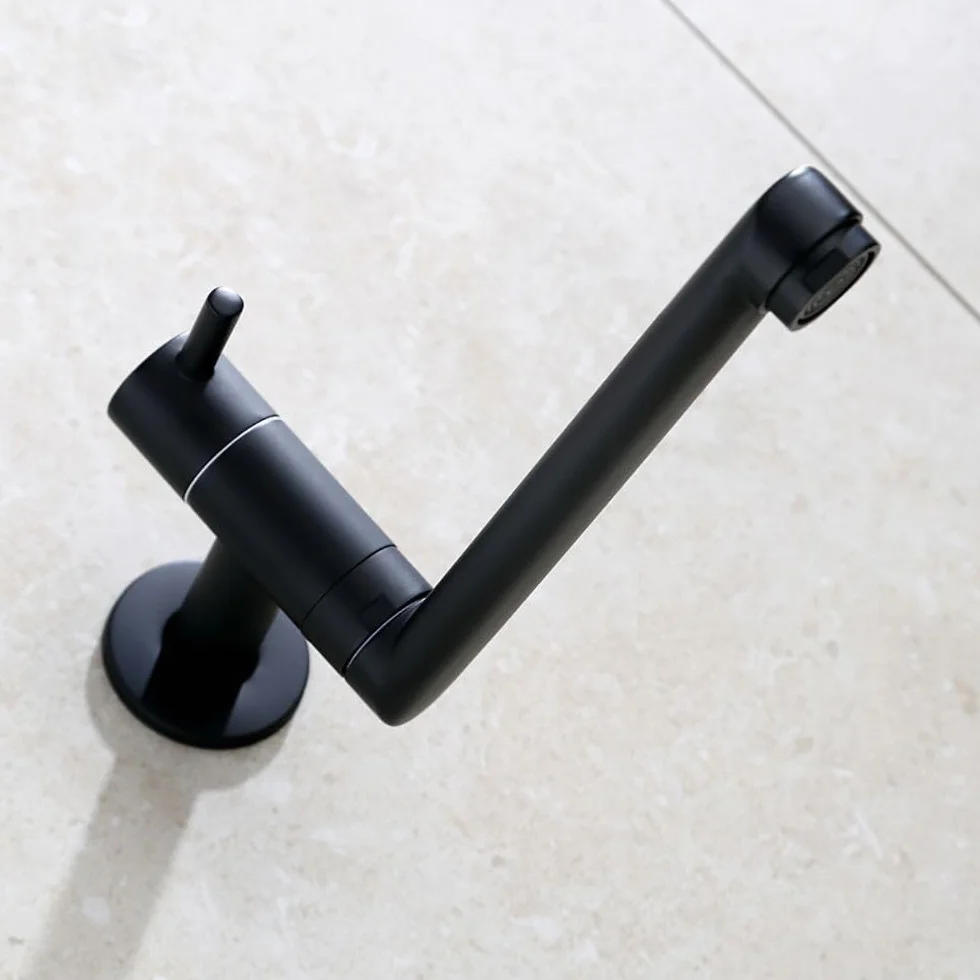 HomeLava Grifo de cocina para montaje en pared, solo agua fría, grifo de pared con caño giratorio 360, largo 18 cm, acero inoxidable negro