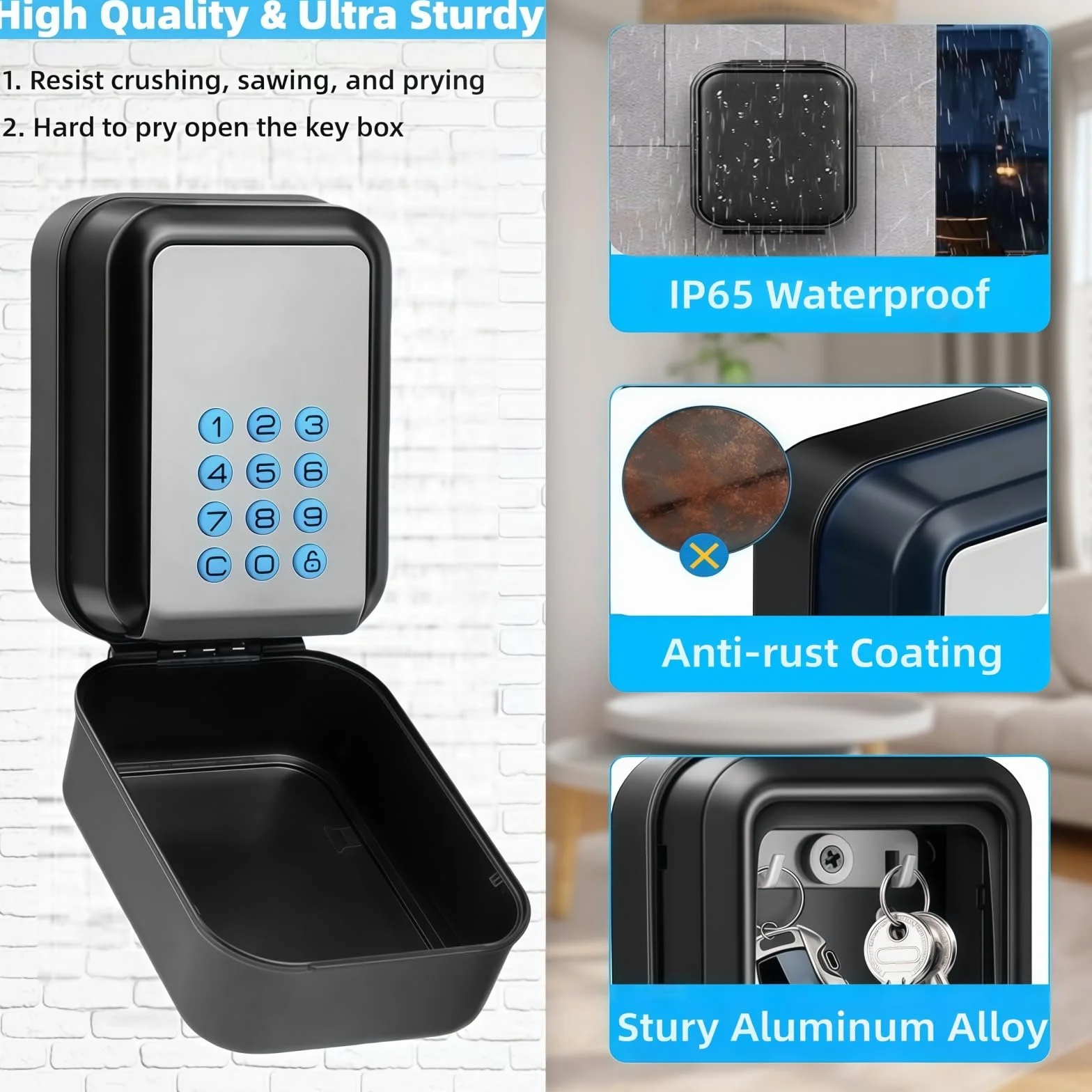 Caja fuerte electrónica inteligente para llaves, caja de llaves de pared con cerradura de 12 dígitos, Bluetooth o cerradura de combinación, cubierta impermeable para Airbnb, garaje, escuela y oficina