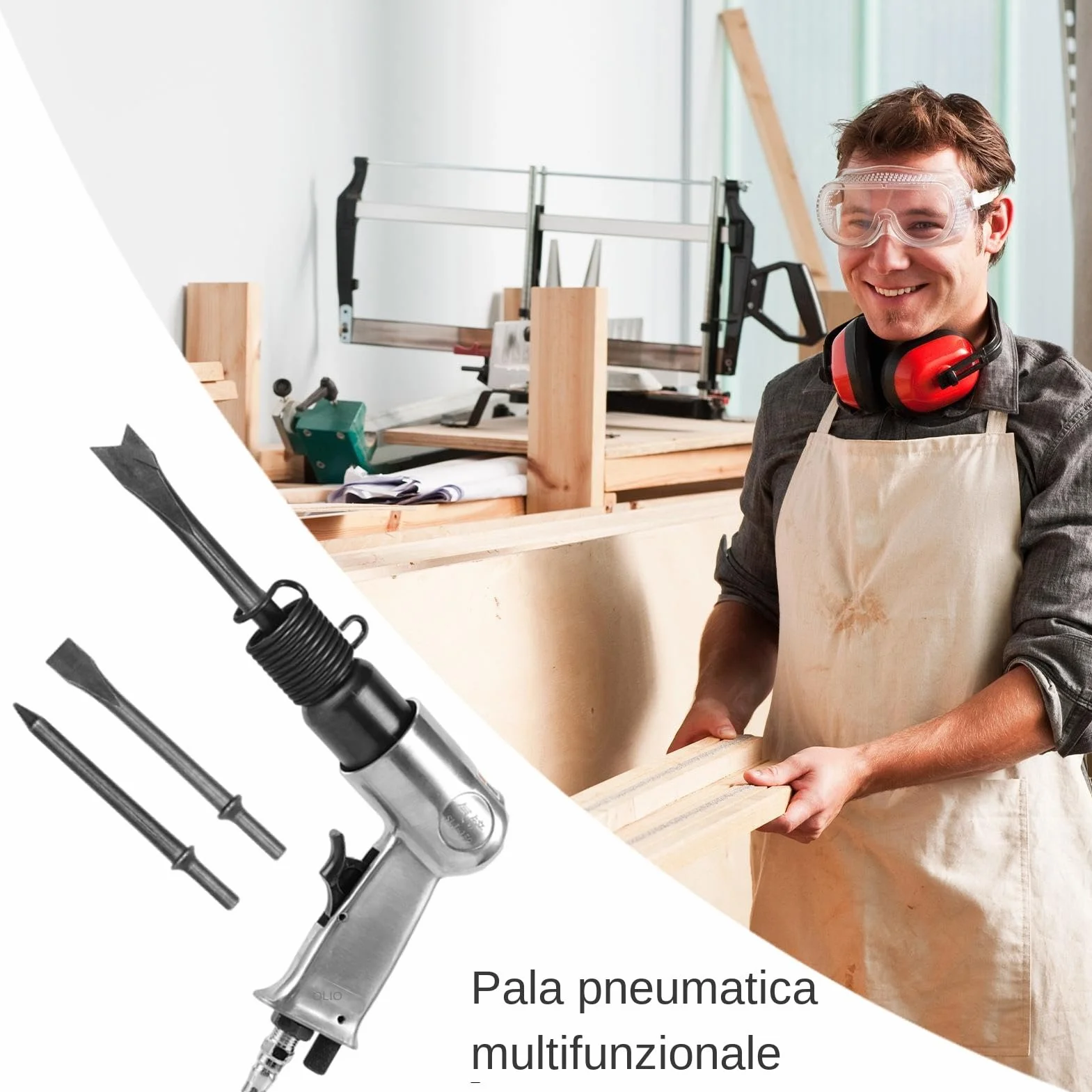Pala neumática de aire - herramienta de cincel portátil ligera con mango recto | Potente comprimido para proyectos de bricolaje, reparación automática, fabricación, tallado en piedra y ap