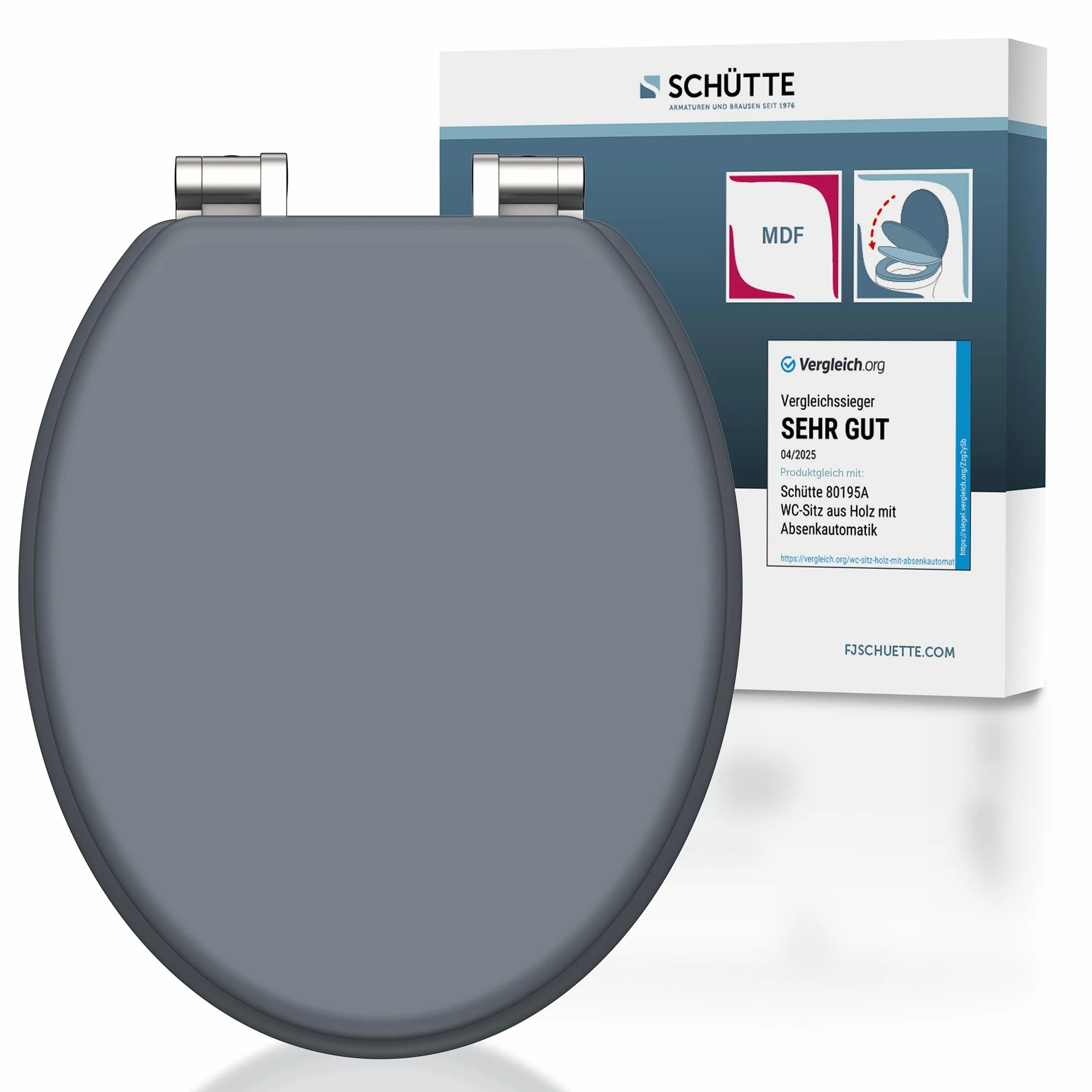 SCHÜTTE Spirit Grey Asiento de inodoro con tapa y descenso automático de núcleo de madera (carga máxima de 150 kg), gris