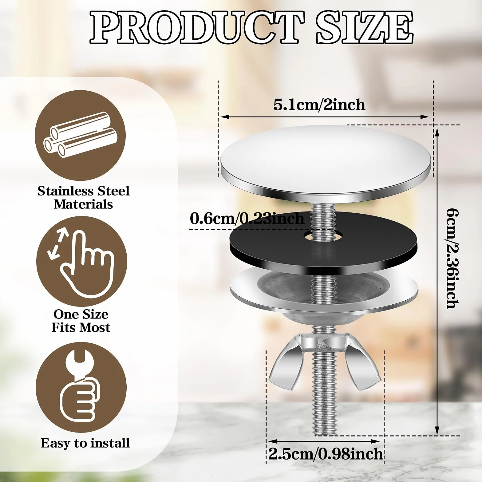 Cubierta para agujero de fregadero, cubierta de acero inoxidable, tapa de agujero de fregadero de cocina, accesorios de fregadero para decoración del hogar, cocina y baño (plateado)