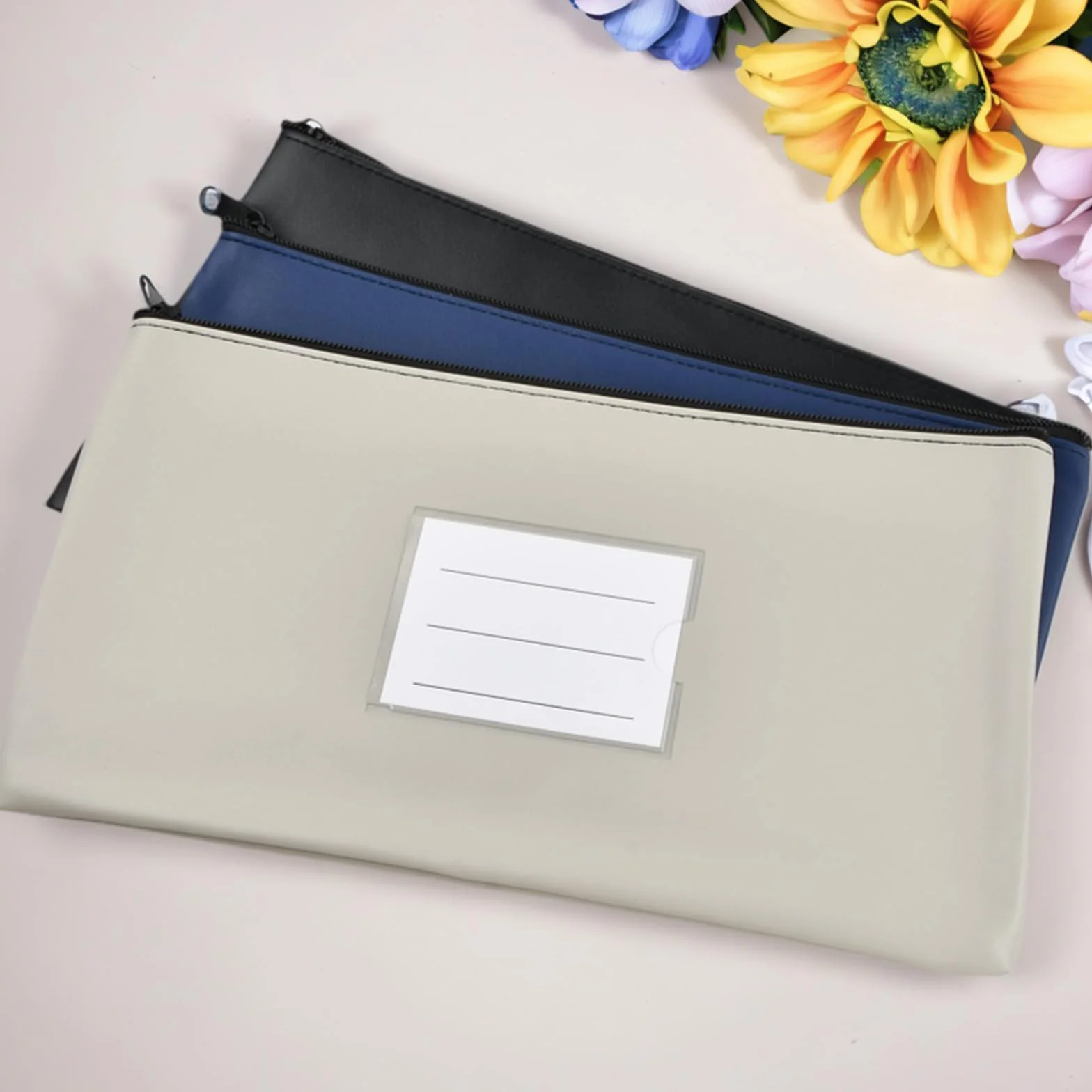 Bolsa de Dinero con Cremallera 28x15cm Impermeable A5 PU con Ventana