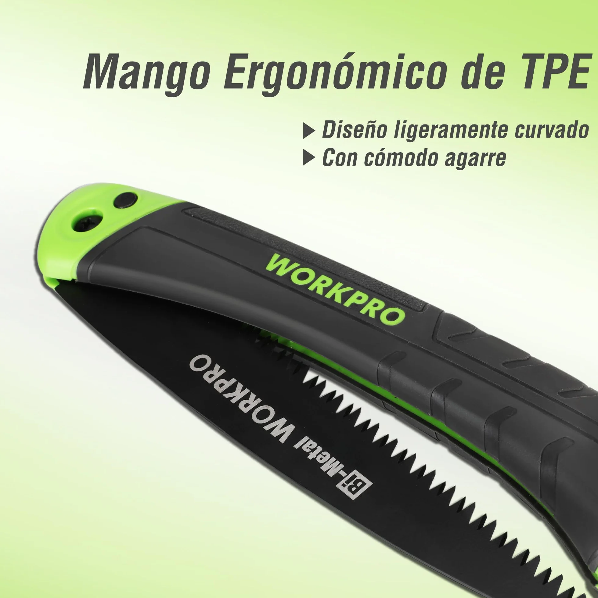 WORKPRO Sierra de Podar, Sierra Plegable, Serrucho de Poda con Bloqueo Seguro, Hoja de Sierra Bi-material D6A y M2, Sierra Plegable de Agarre Suave para Madera, Jardinería