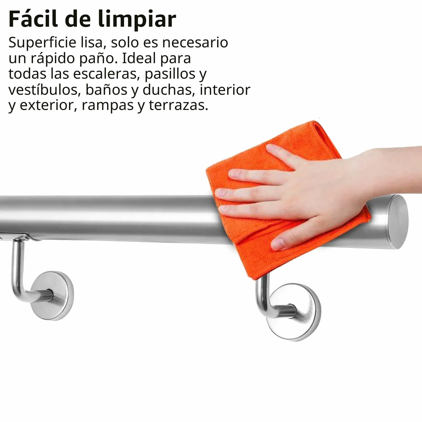 Pasamanos de acero inoxidable, pasamanos antideslizante, 80 cm, pasamanos de pared para exterior e interior con soportes de pared, material de montaje