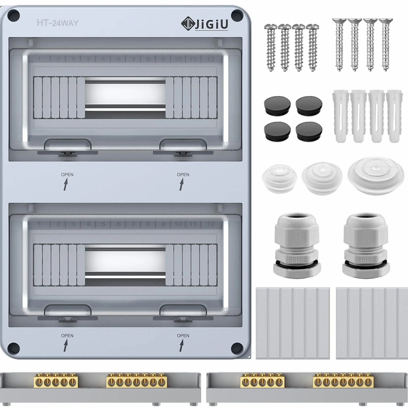 JiGiU Caja de Distribución de 24 Módulos, Caja de Fusibles Empotrada IP65, Carcasa Impermeable y Resistente a la Humedad Material ABSpara para Jardines, Columnas de Carga (365 * 275 * 110mm)