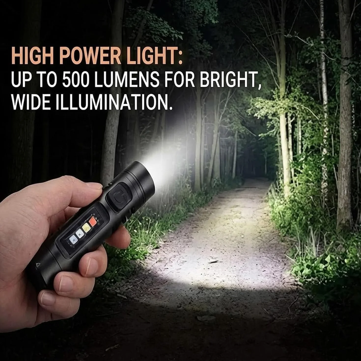 Pocket Rechargeable EDC Flashlight, 500 High Lumens Mini Keychain Light with Fire Starter & Window Breaker, 9 Lighting Modes, Compact LED Light for Camping, Hiking, Emergency (Black,Ignition type)