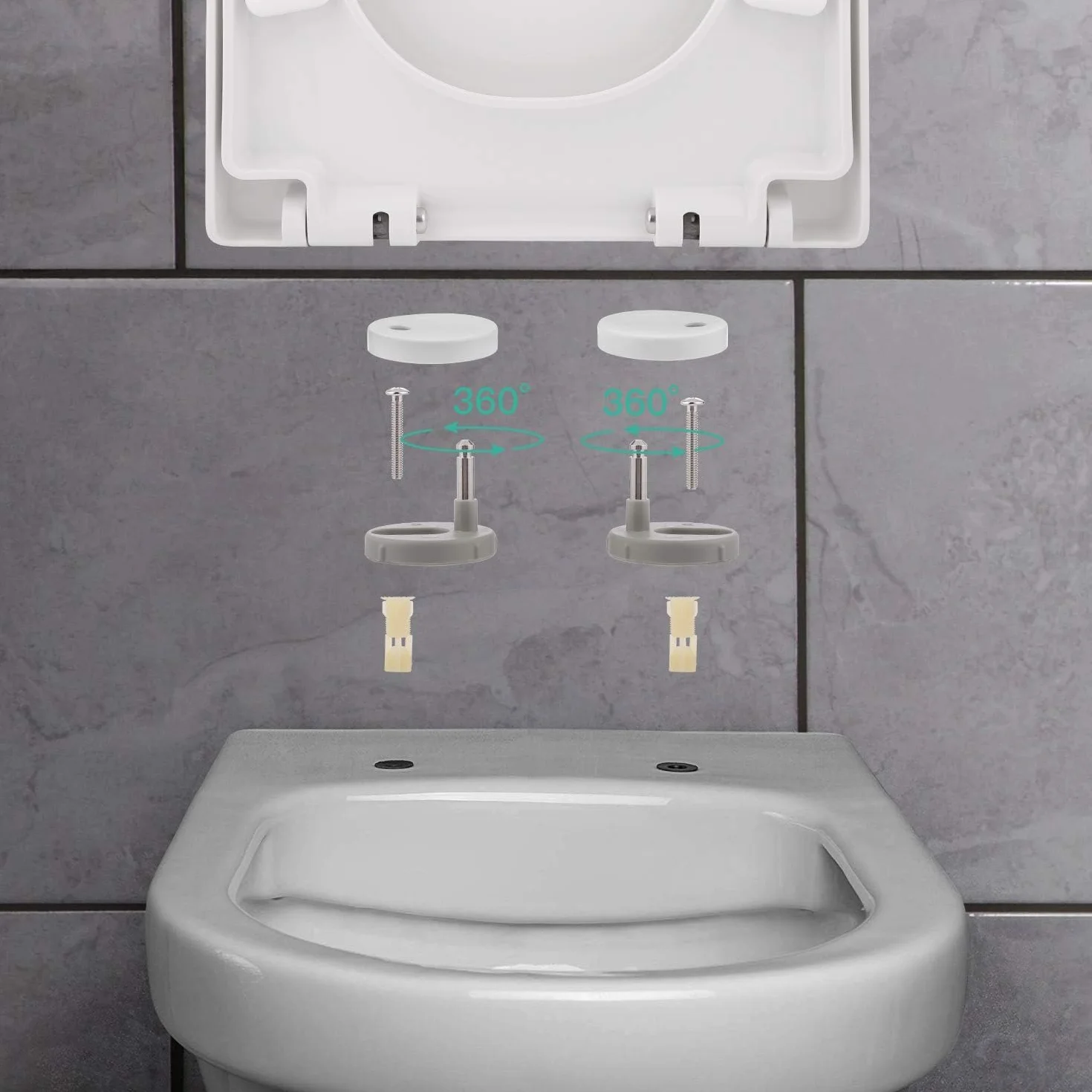 Himimi Tapa WC Universal, Asiento para Inodoro, Asiento de Inodoro en Forma de D, Tapas de Water Cierre Suave Lento, Bisagras Ajustables, Desmontaje Rápido, Fácil de Limpiar(450 x 361 x 53 mm)