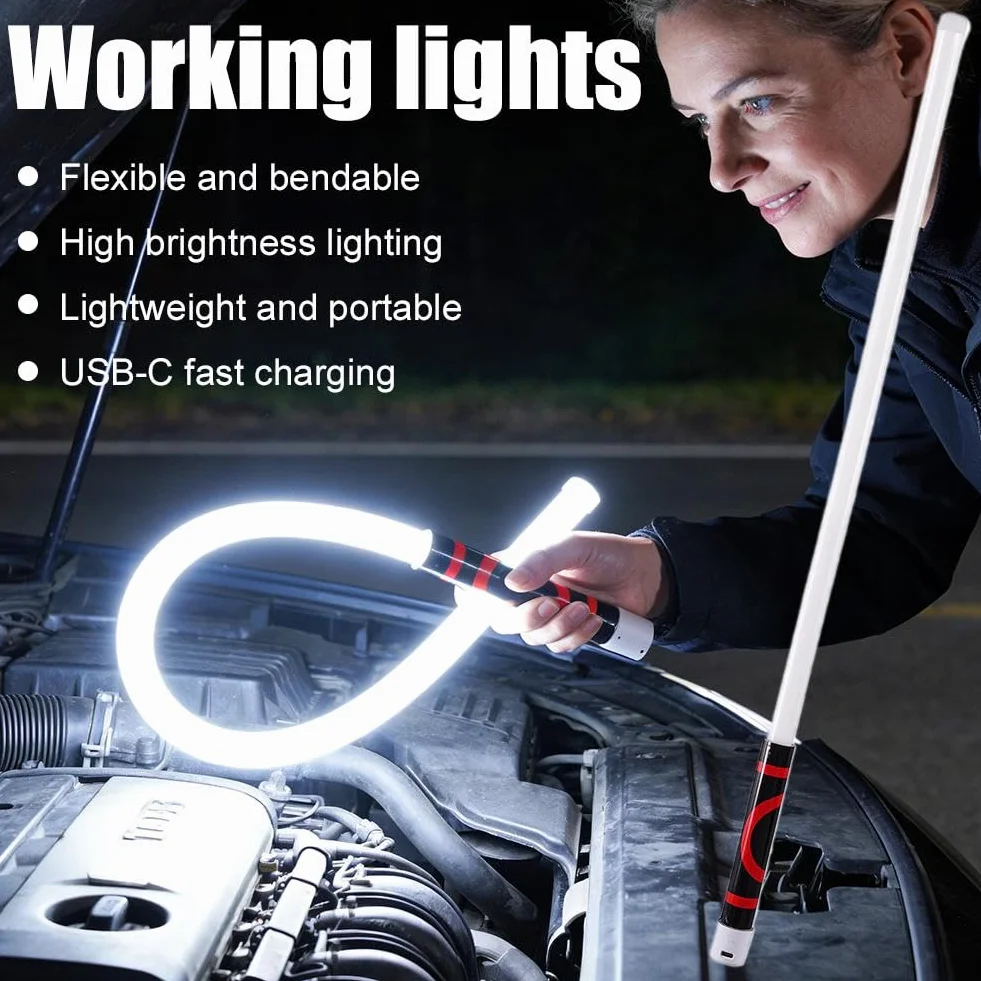 Barra de luz LED flexible de 30 pulgadas, 2 luces de trabajo flexibles superbrillantes con 3 modos, linterna LED recargable manos libres para espacios reducidos, reparación de automóviles, inspección