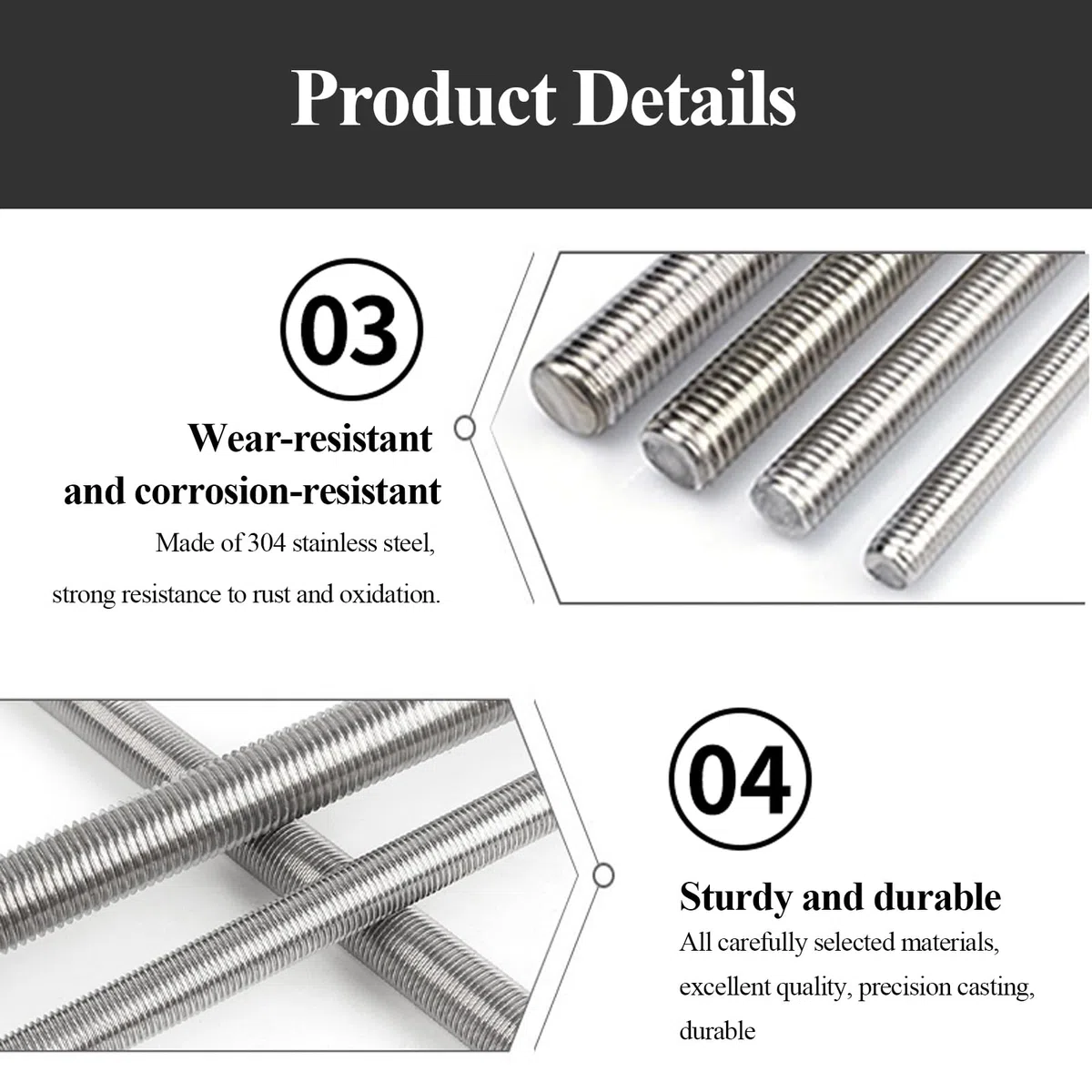 Varilla roscada, 10 varillas roscadas de acero inoxidable 304, longitud de 120-511 mm, for pernos de anclaje, abrazaderas, perchas y pernos en U.(M12,30CM)