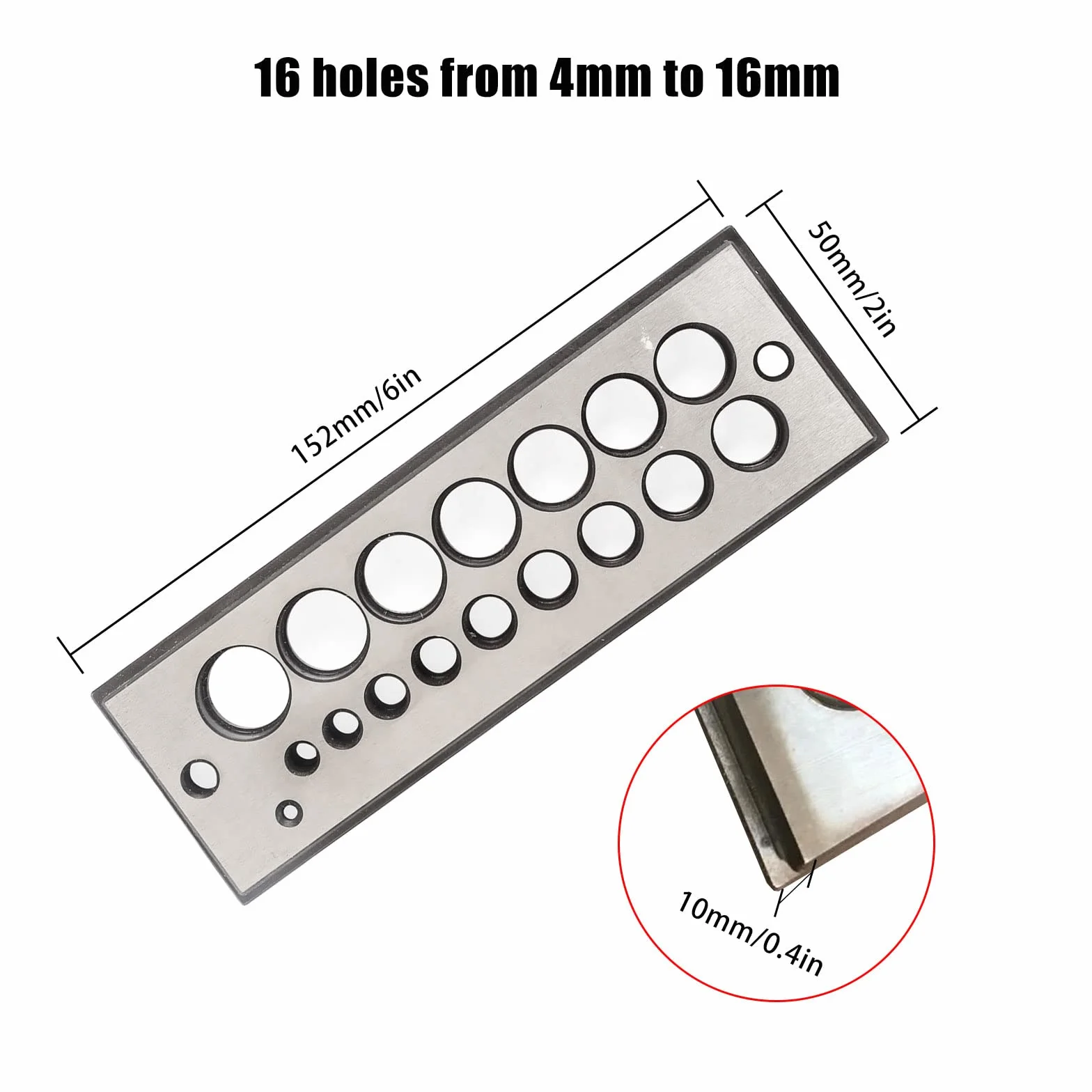 Placa de acero con 16 agujeros, escala métrica, 4 mm-16 mm, disponible para todas las maderas blandas y maderas duras