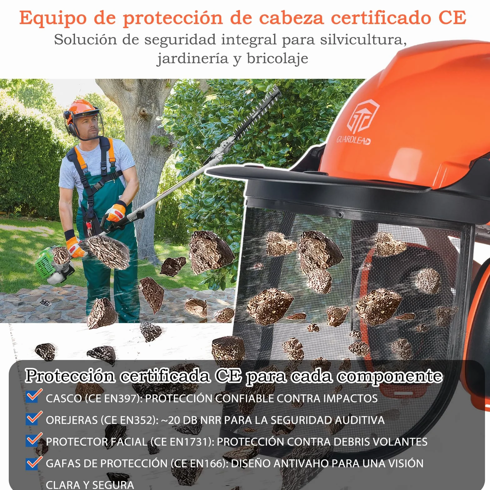 Casco de motosierra con protector facial de seguridad y orejeras, casco para uso en motosierra, casco de seguridad extraíble antivaho