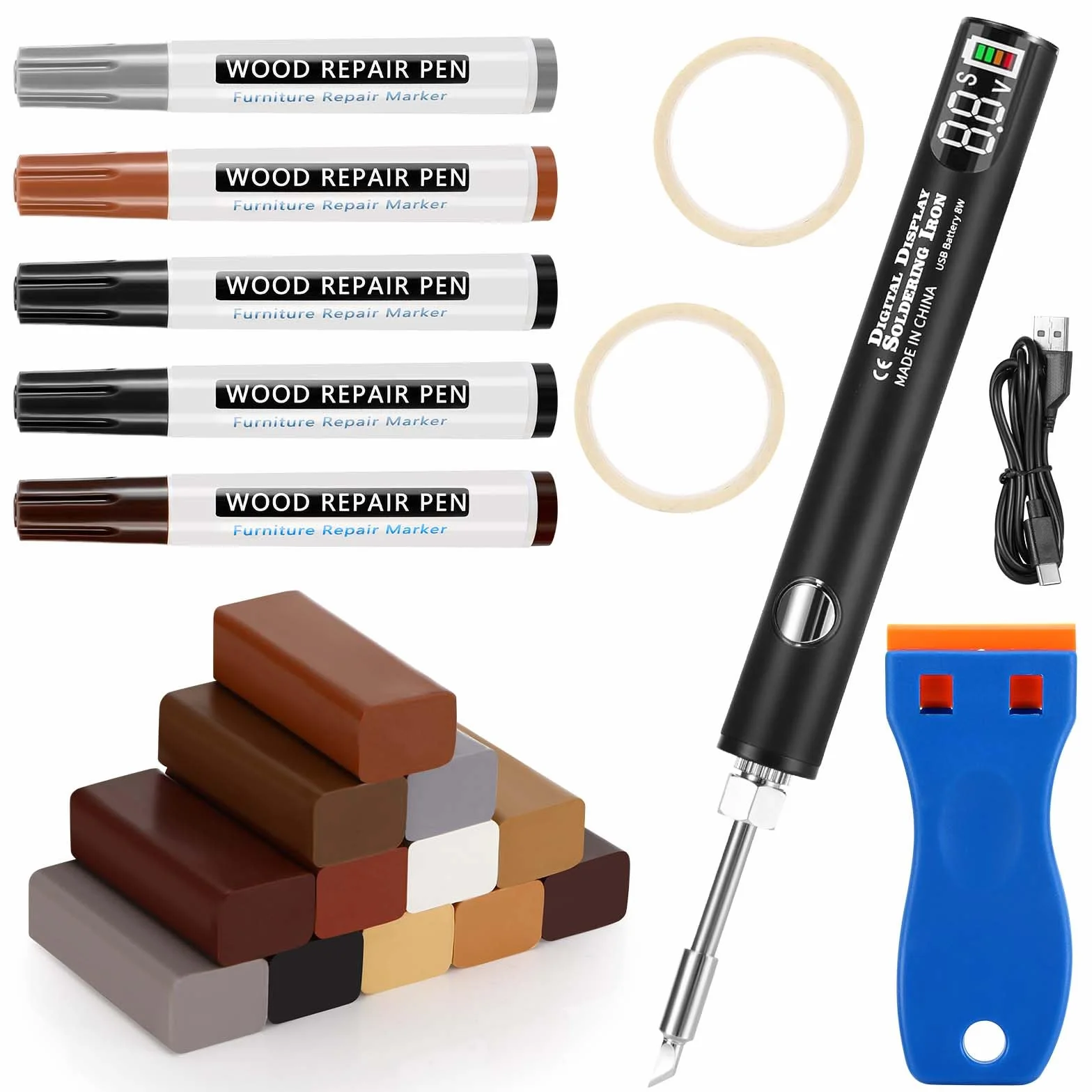 Mkitnvy Kit Reparacion Suelo Laminado, 22 PCS Cera Reparación Madera, Reparador Arañazos Parquet, Masilla Reparadora Madera con 12 Colores Cera Dura, Reparación Grietas, Arañazos, Agujeros