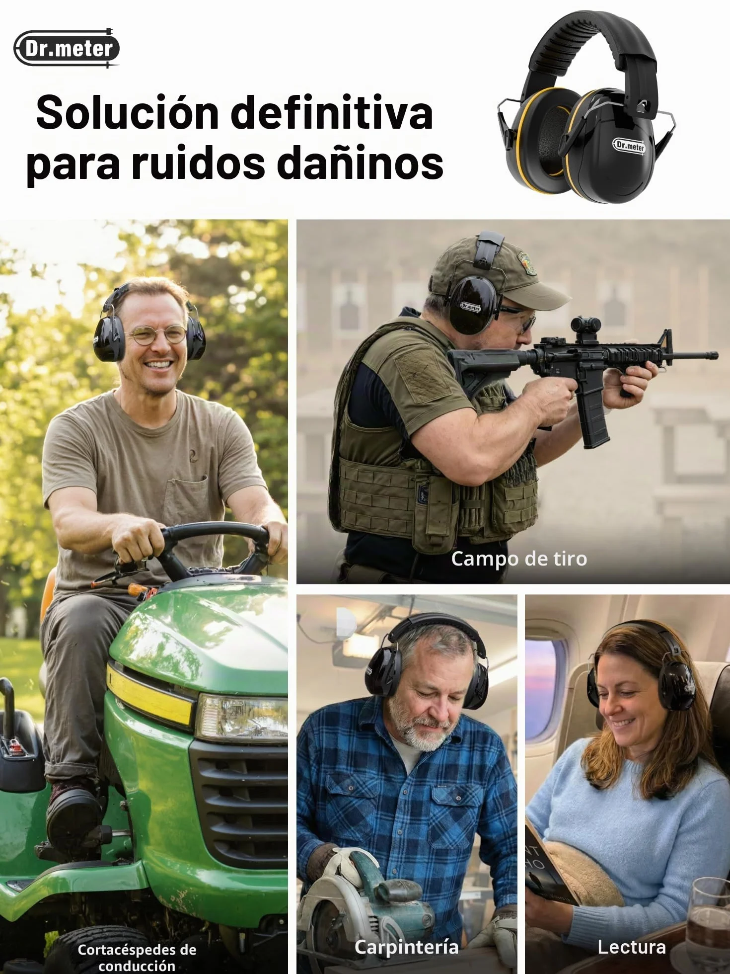 Dr.meter Cascos Antiruido Adultos 31dB, Protectores Auditivos Ajustables para Trabajo, Construcción y Estudio