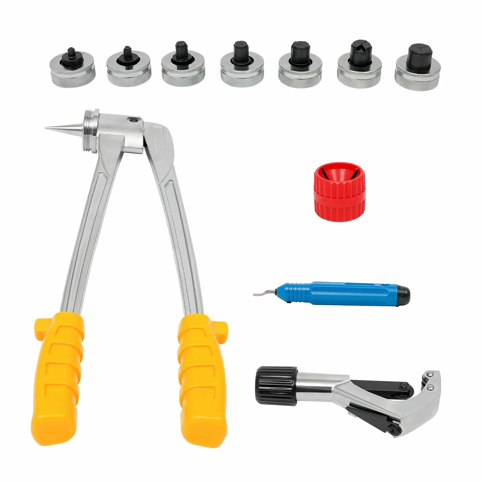 Juego de expansores de tubos manuales (10-28 mm), 7 piezas con maletín, para tubos de cobre, latón y aluminio, herramienta de expansión de tubos de palanca para aire acondicionado y fontanería