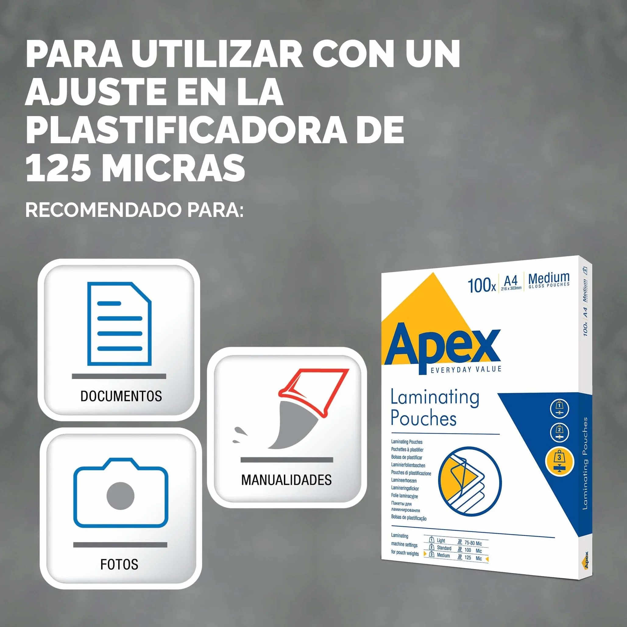 Fellowes Apex Fundas de Plastificar A4 125 Micras Brillo Pack 100