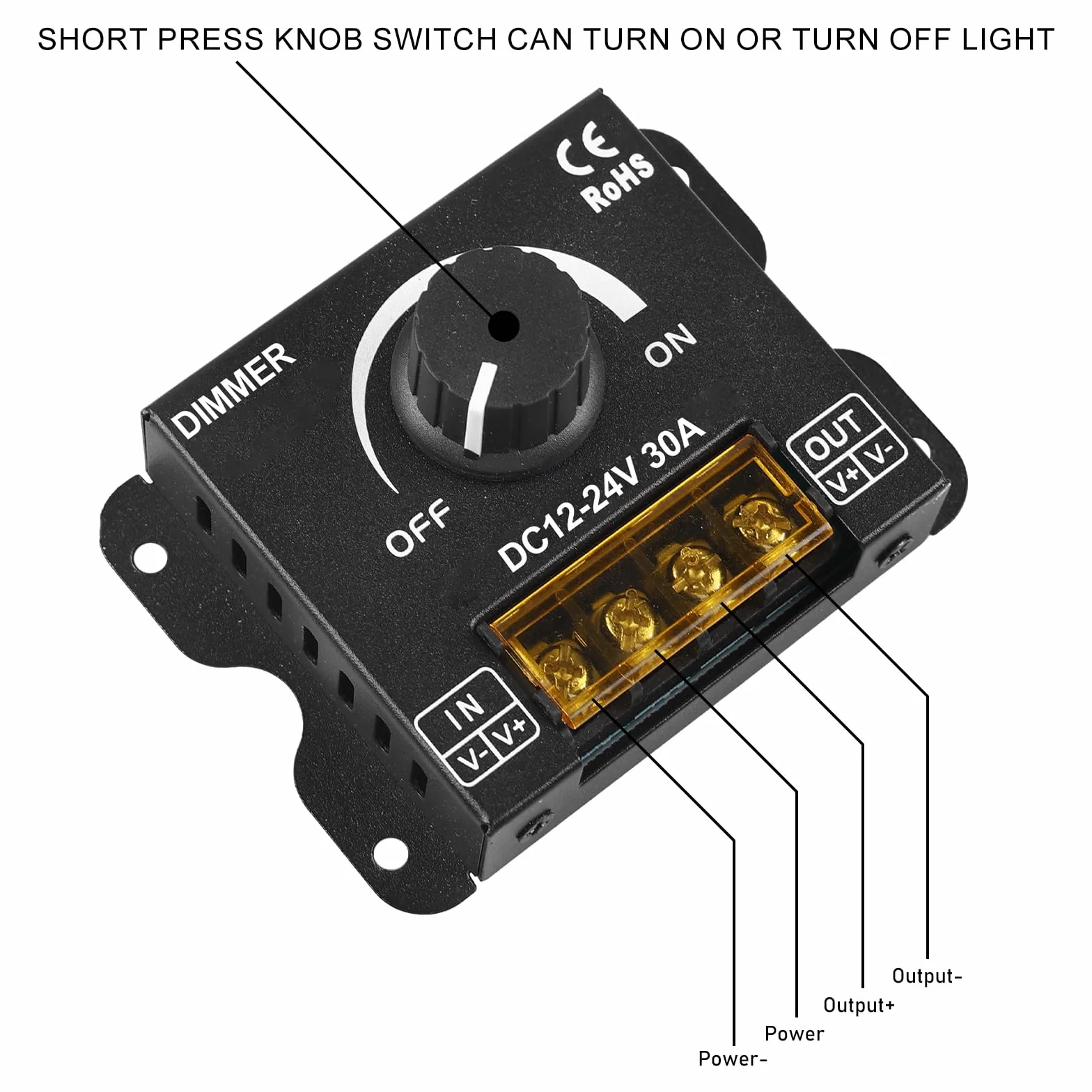 4 reguladores LED DC 12 V 24 V para tiras LED, 30 A 12 V, regulador de intensidad PWM LED, botón de atenuación para ajustar el brillo, regulador de brillo para banda de luz