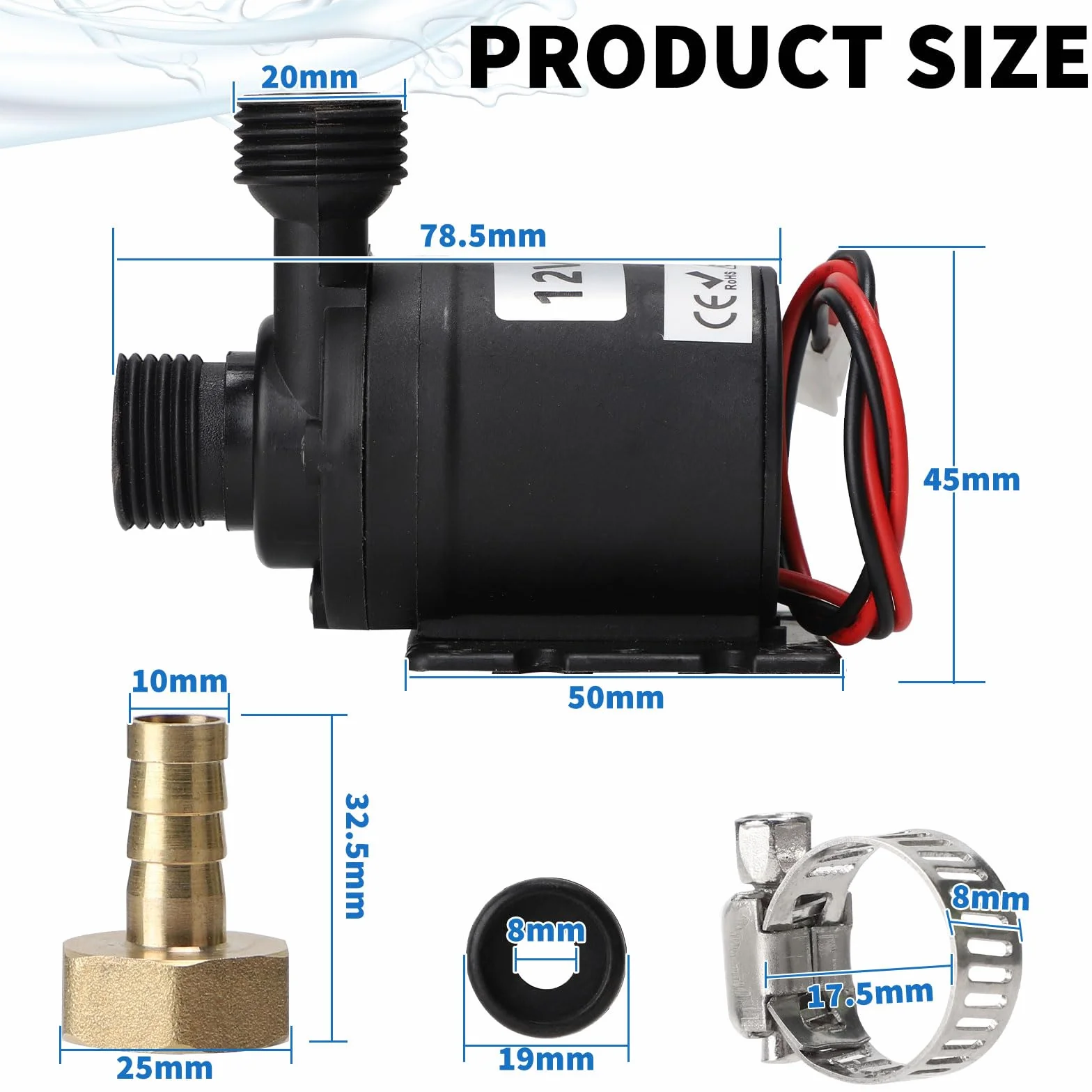 SWAWIS Bomba Sumergible para Pozo DC 12V 19W 800L/H Bomba de Cerámica Núcleo
