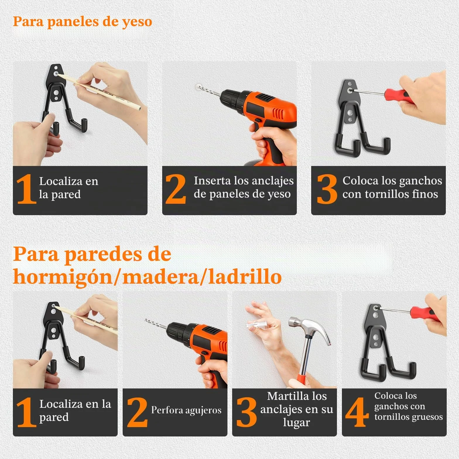 Housolution Ganchos de Acero, 30 Pcs, Negro | Antideslizante con Revestimiento Antideslizante,Ganchos Pared con Organizador de cables para Bikes, Herramientas, Escaleras