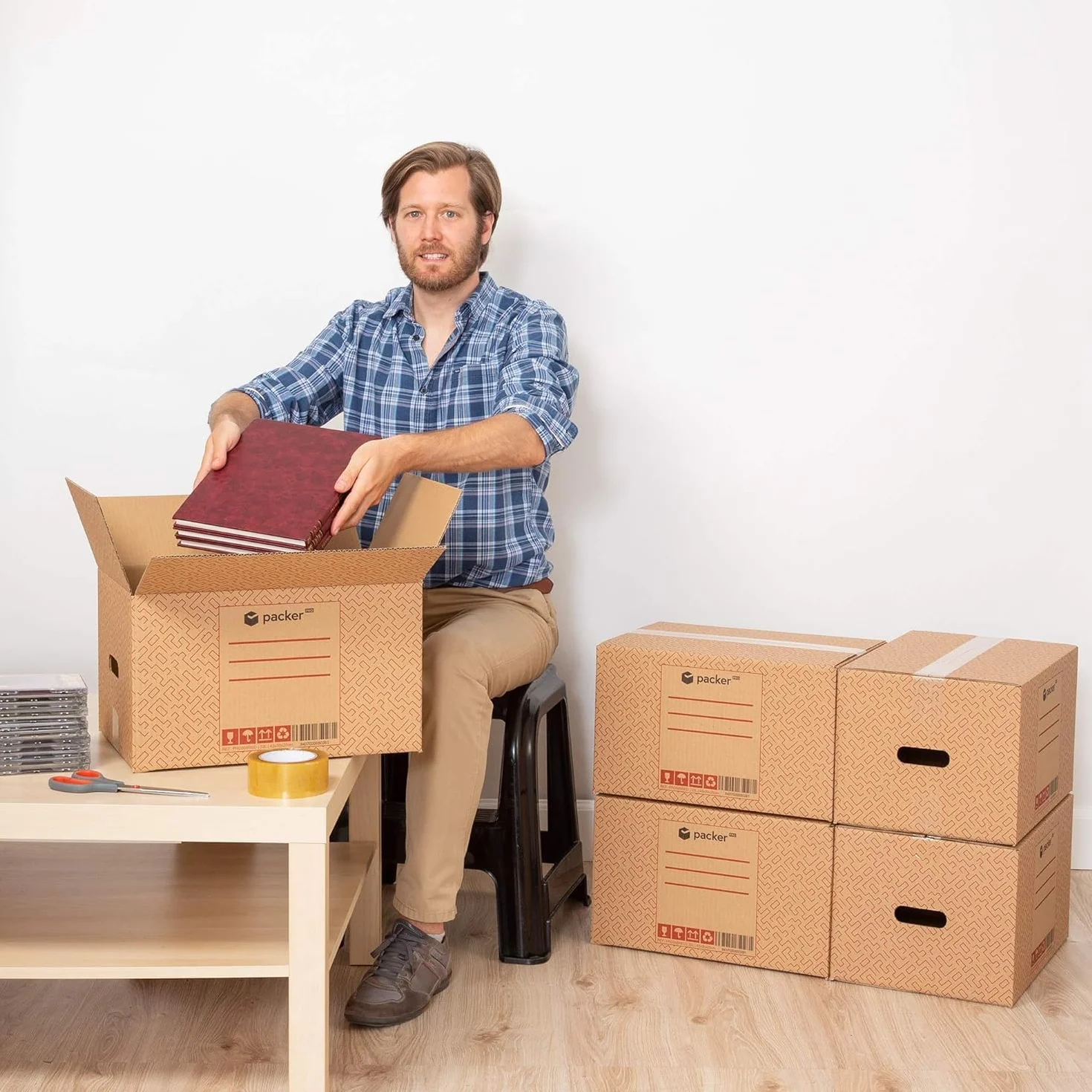 Packer PRO Pack 10 Cajas Carton para Mudanzas y Almacenaje con Asas 430x300x250mm
