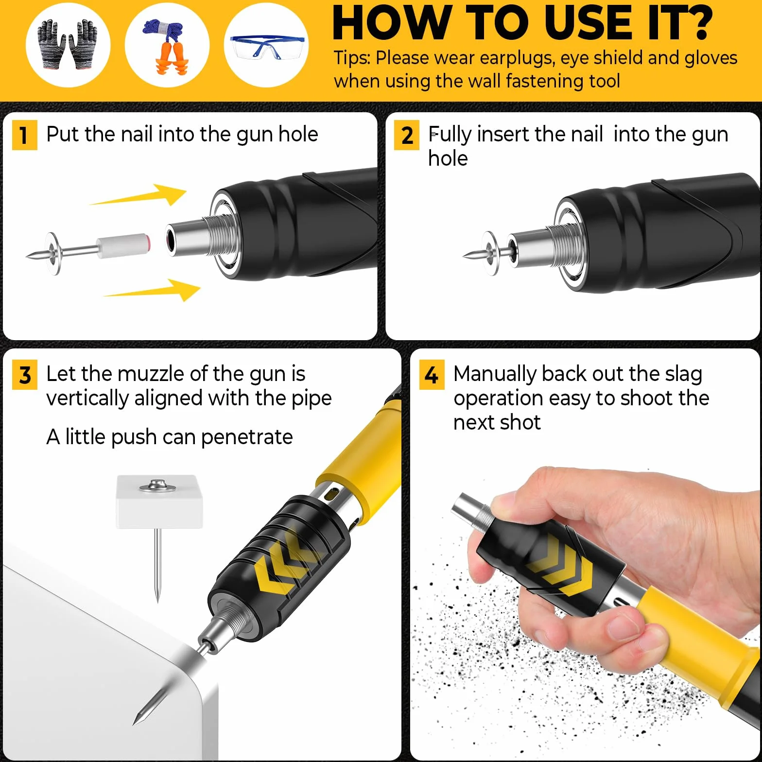 Pistola de Clavos, Clavadora Hormigon y Pistola Clavos Hormigon, 5 Niveles Potencia y Barra Extension para Fijacion Pared y Techo, Herramienta Manual Acero para Bricolaje y Profesionales