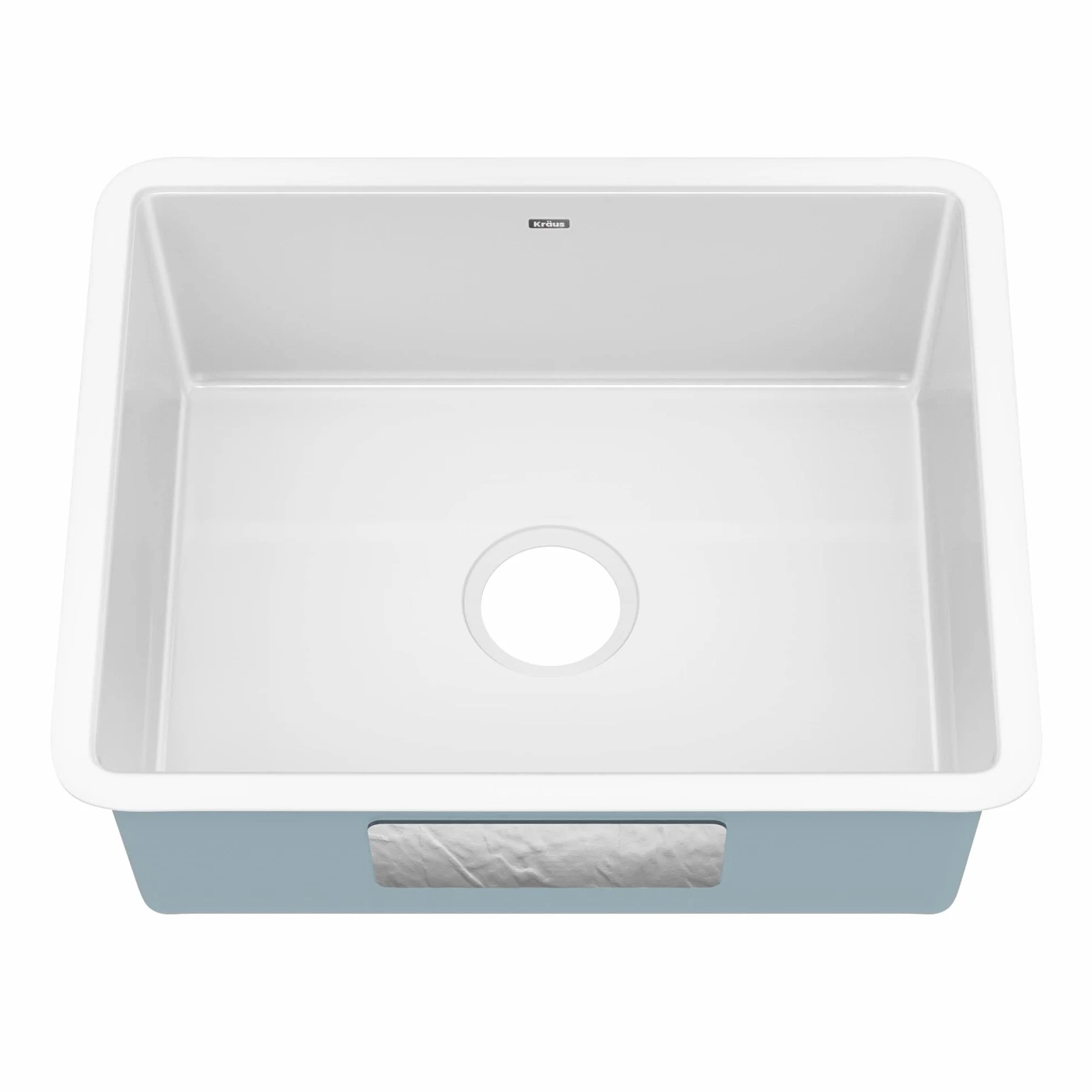 Kraus KE1US21GWH Pintura - Fregadero de cocina de un solo tazón de acero esmaltado de porcelana de 21 pulgadas, cuadrado blanco