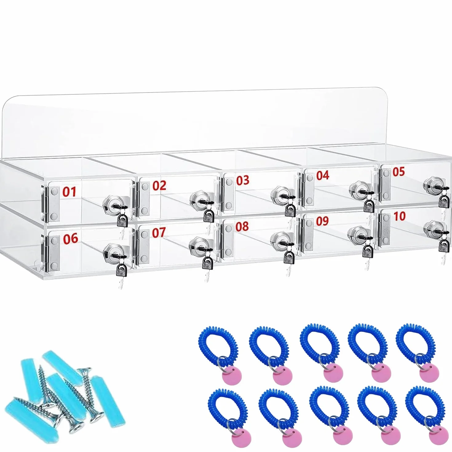 Taquilla para Guardar Móviles 10 Compartimentos Acrílico Caja Almacenamiento con Cerradura Llave Armario de Pared