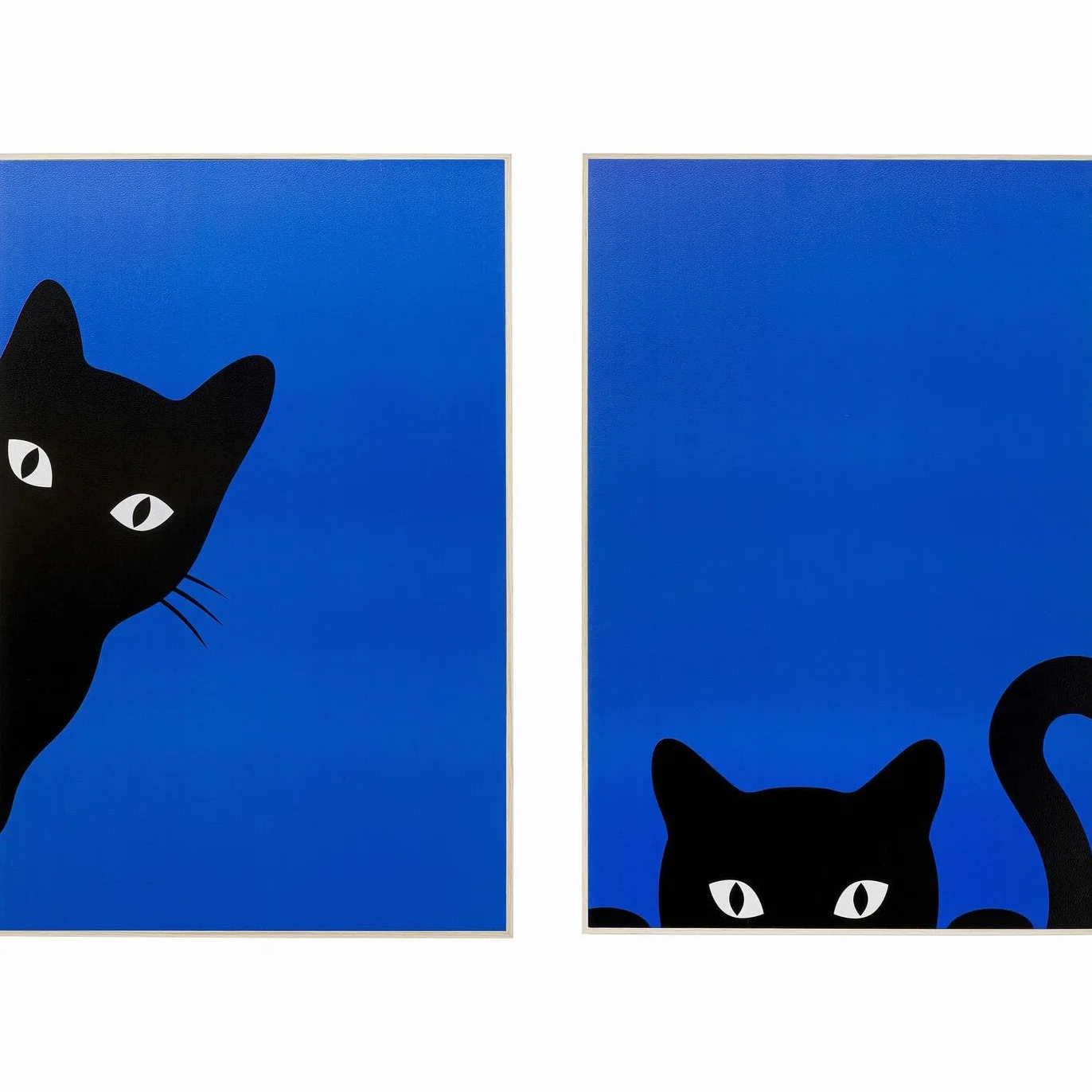 Kare Design Cuadro Ciao Gatto, Azul y Negro, Juego de 2, 40x30 cm, Enmarcado, Arte Abstracto Pop