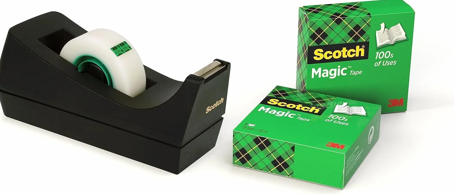 Scotch Magic Dispensador de cinta adhesiva portarrollos sobremesa 3 rollos transparente 19 mm x 33 m base antideslizante negro