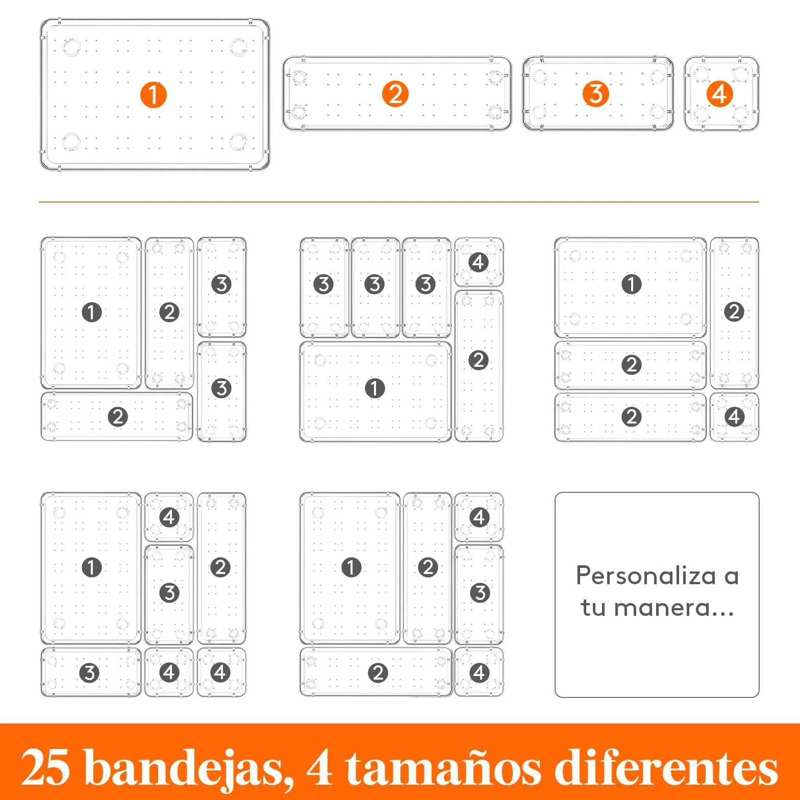 Lifewit Set de 25 Organizadores de Cajones de Plástico Transparente, Separadores de Escritorio