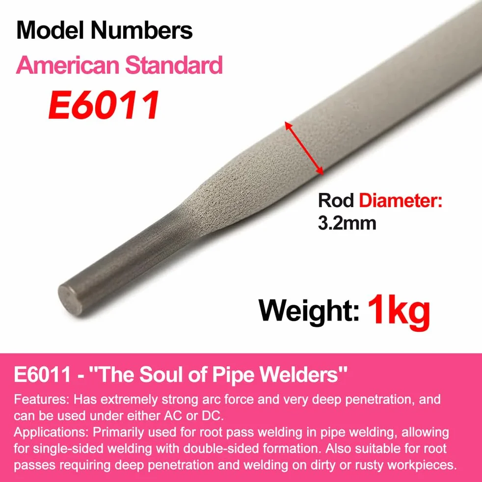 Electrodos De Soldadura E6011 De Acero Macizo De 1 Kg. Alta Potencia De Arco Y Penetración Profunda. Excelentes para Soldadura De Raíz Y Cordón En Tuberías,Diameter 3.2mm