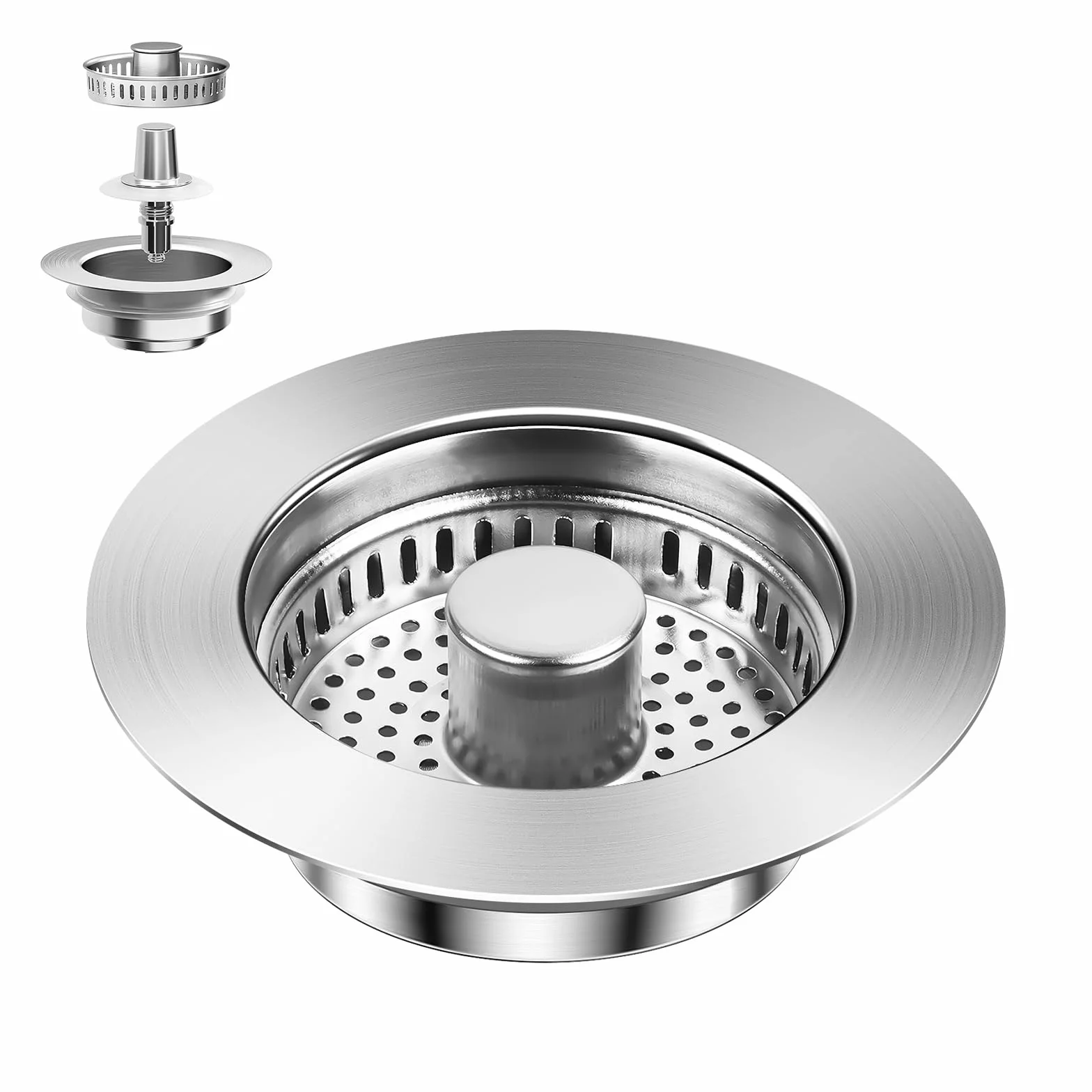 Tapon Fregadero Cocina Acero Inoxidable 3 en 1, Cesta Universal con Filtro, Orificio 75-86 mm