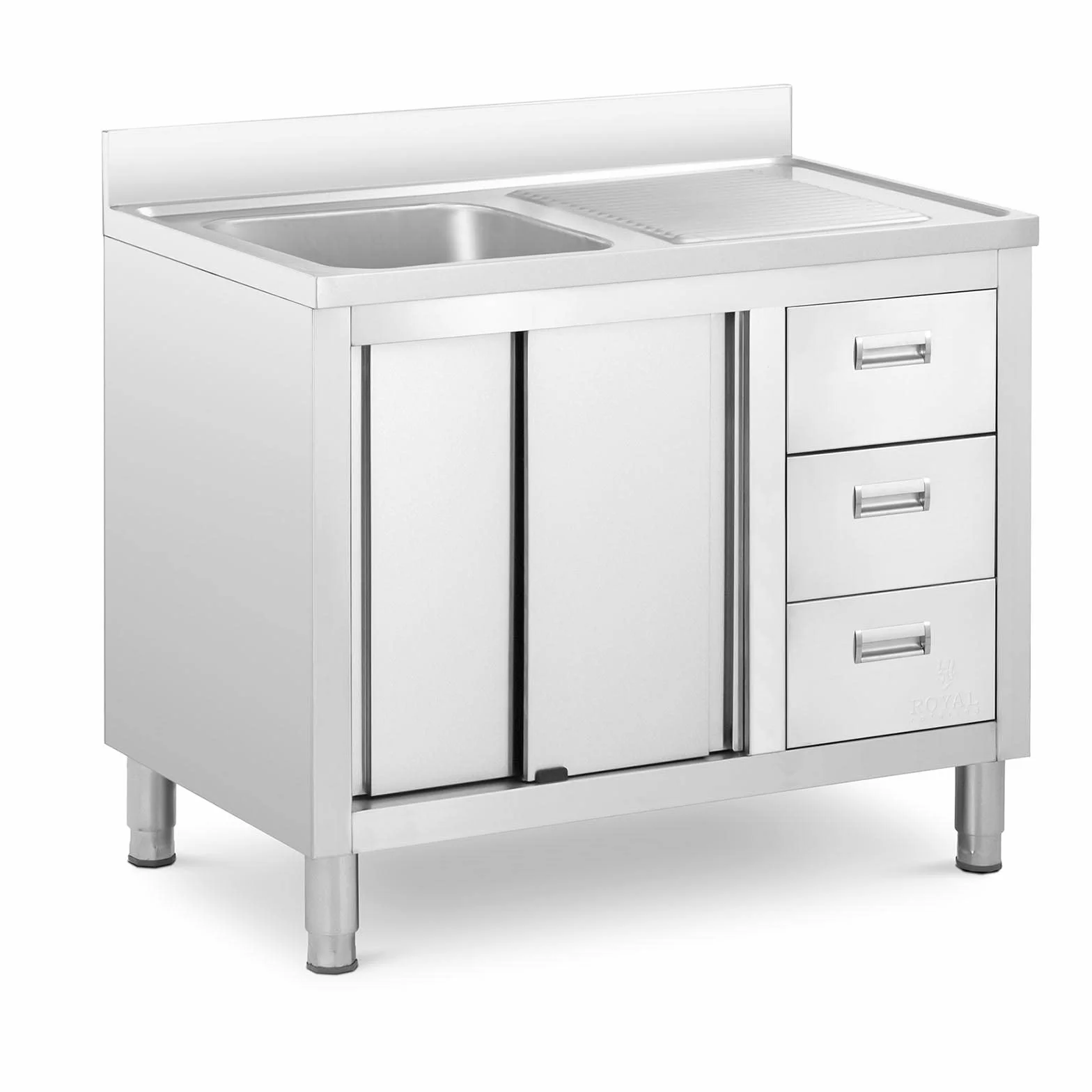 Royal Catering Fregadero Industrial de Cocina RC-IKS10 (Cuba: 400 x 400 x 300 mm, Con armario, Fabricado en acero inoxidable)