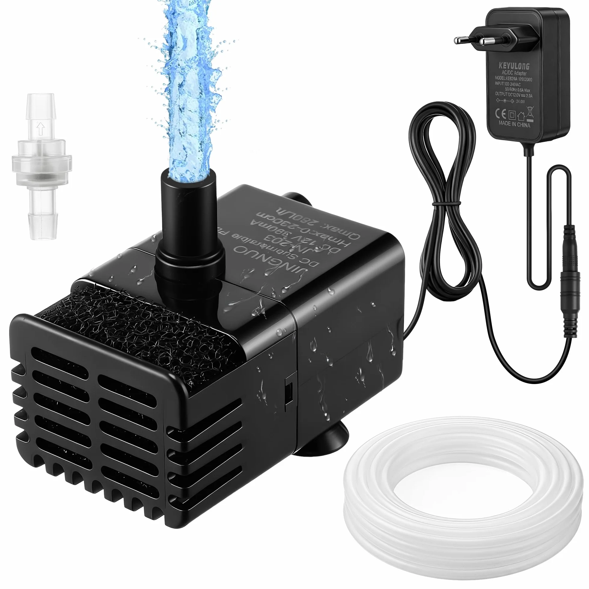 Weewooday Bomba mini automática con sensor de agua, manguera 2,5 m y válvula, 280 L/h para aire acondicionado, deshumidificador, sótano, máquina de hielo automática & silenciosa