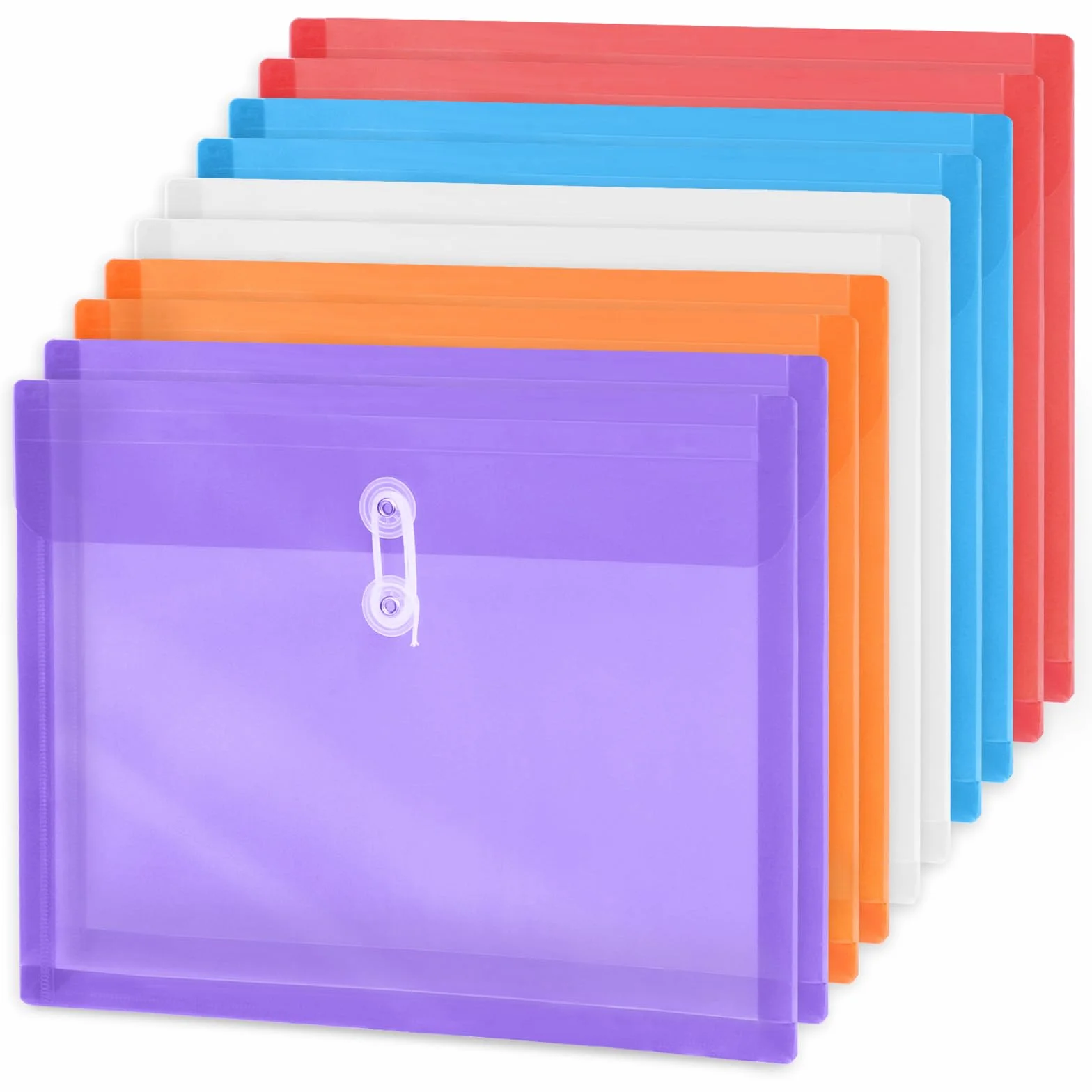 Swpeet 10 sobres de plástico de tamaño legal de 12.8 x 9.8 pulgadas con cierre de botón y cuerda, carpetas de archivos de plástico, organizador de documentos de papel, ideal para