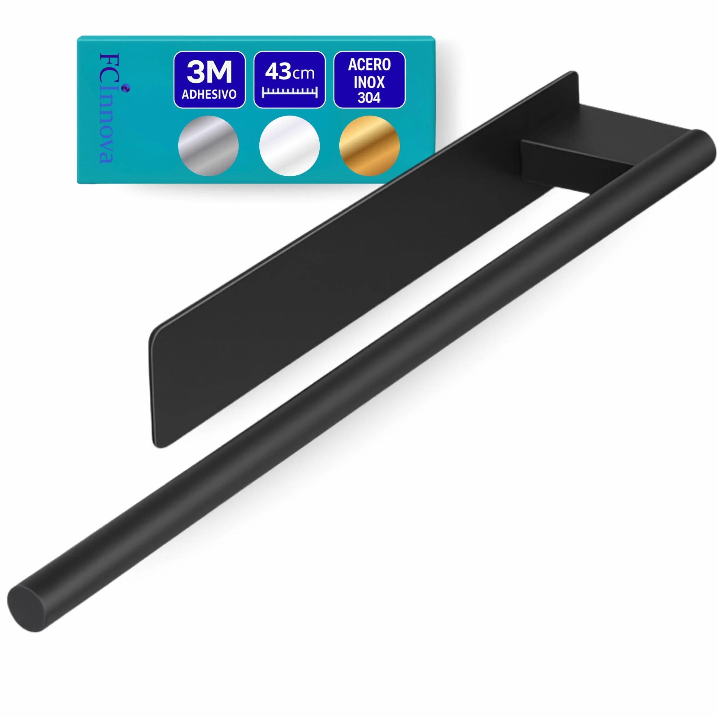 Toallero Adhesivo Baño sin Taladro Negro Mate de 43cm Fabricado en Acero Inoxidable 304 Resistente a la Humedad y al oxido Toallero sin Taladro de Facil Instalación y Fuerte fiajación Adhesiva 3M