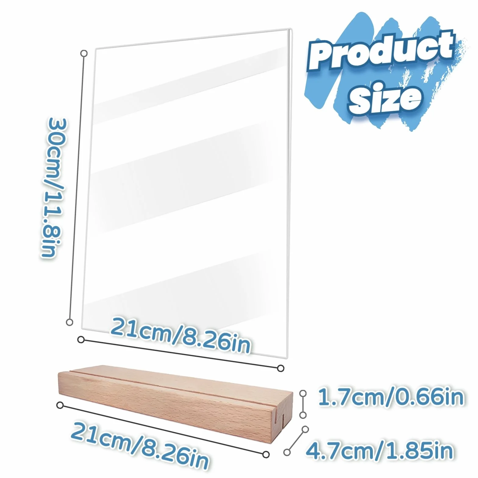 Soporte Letreros Acrílico A4 Transparente Expositor Metacrilato con Base de Madera Forma de T para Oficinas