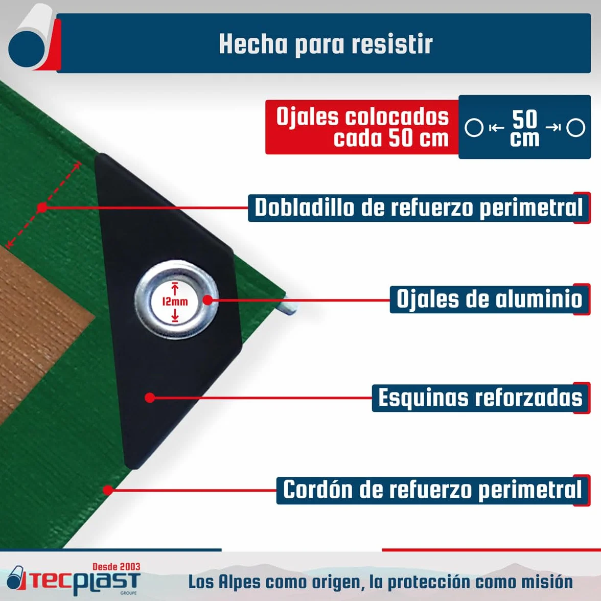 Lona Impermeable 4x5 m - TECPLAST - HQ250MU - Verde y Marrón - Máximo Rendimiento - Lona Exterior - Anti Rayos UV