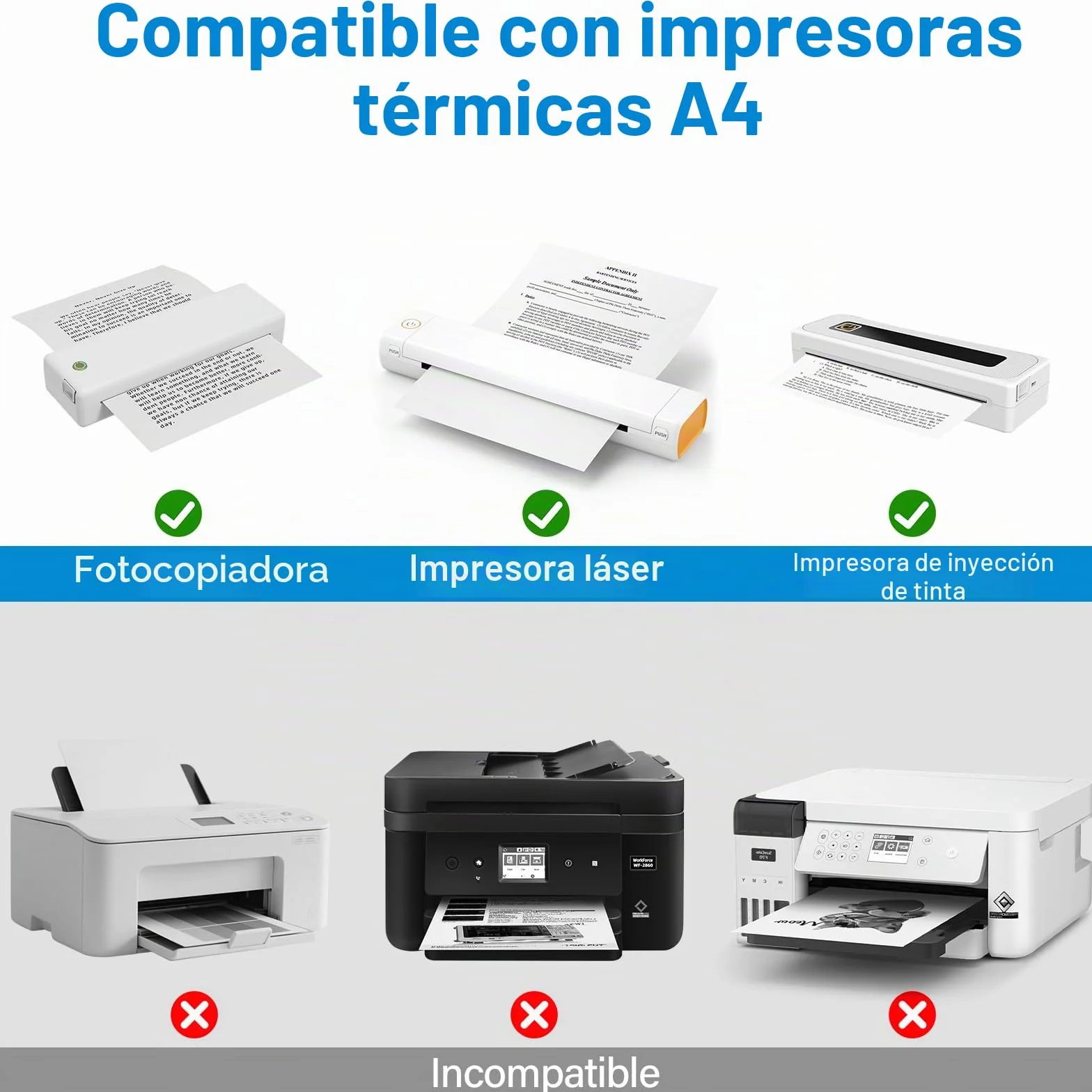 100 hojas de papel térmico A4 para impresora portátil, papel A4 impresora, hojas térmicas, secado rápido, diseño sin atascos, para fotos, recibos, memo file, 210 x 297 mm