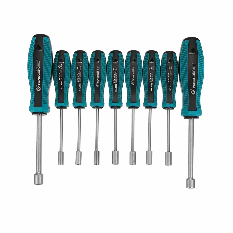 DF07 - Juego de 9 llaves de vaso con punta no magnética de metal, llave hexagonal, destornillador de tuerca, herramienta de mano de 3-8 mm
