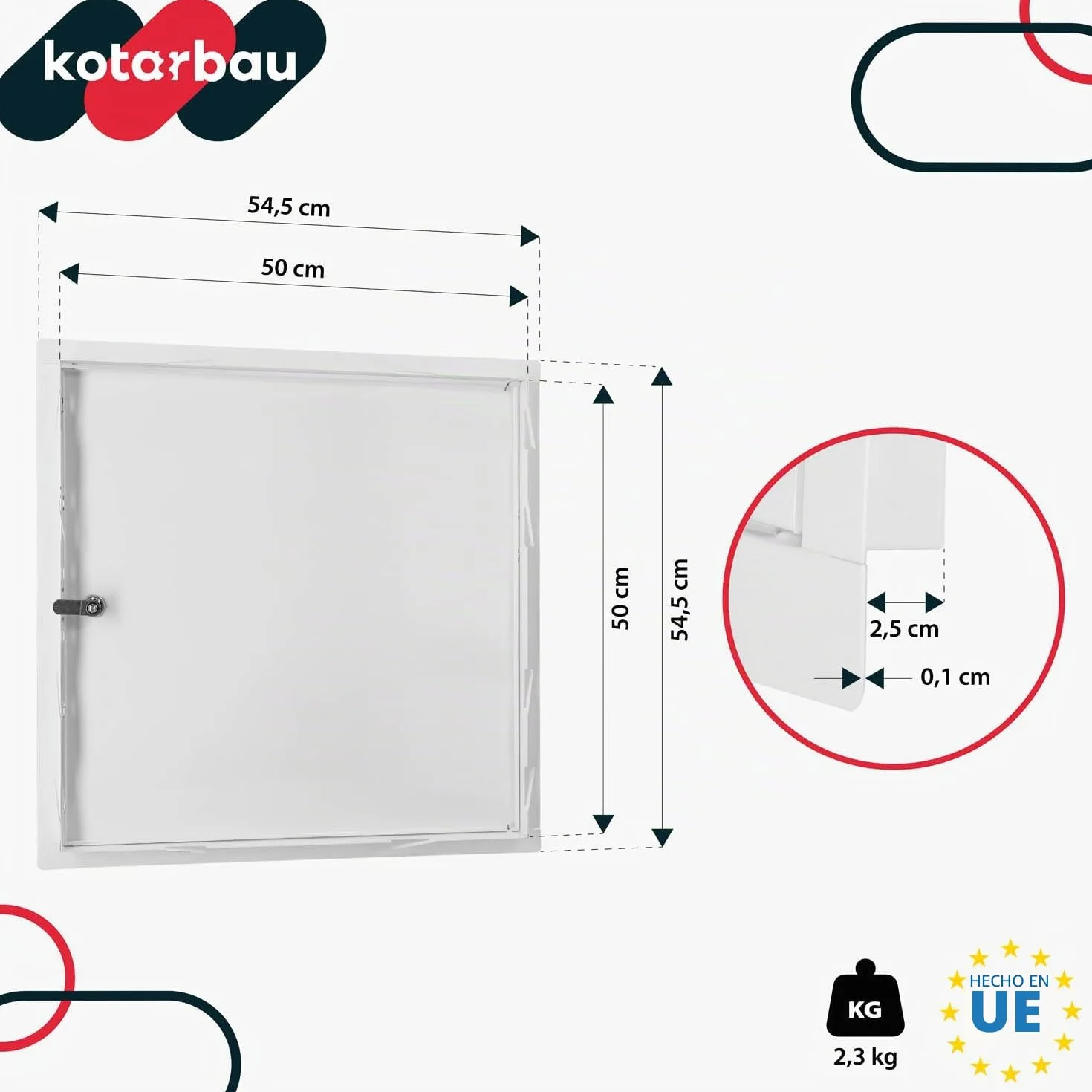 KOTARBAU® Tapa de inspección 50 x 50 cm, puerta de inspección de yeso con llave, caja de seguridad, tapa de inspección empotrada de acero galvanizado, placa de yeso, tapa de mantenimiento, color