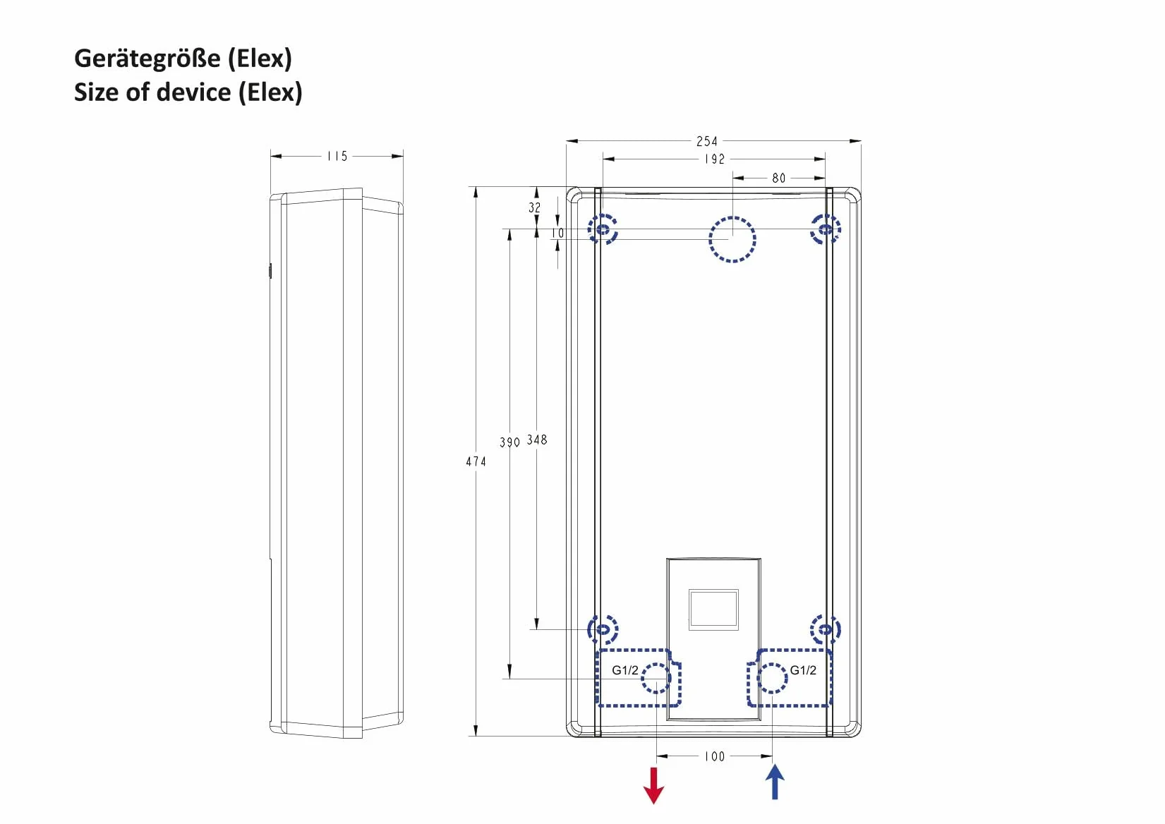 Thermoflow Elex 24 – Calentador de agua instantáneo resistente a la presión / 24 kW / 400 V/calentador de agua hasta 55 °C/conexión G 1/2» / 13 L/min/ideal para lavabo, baño o cocina / ELEX24.