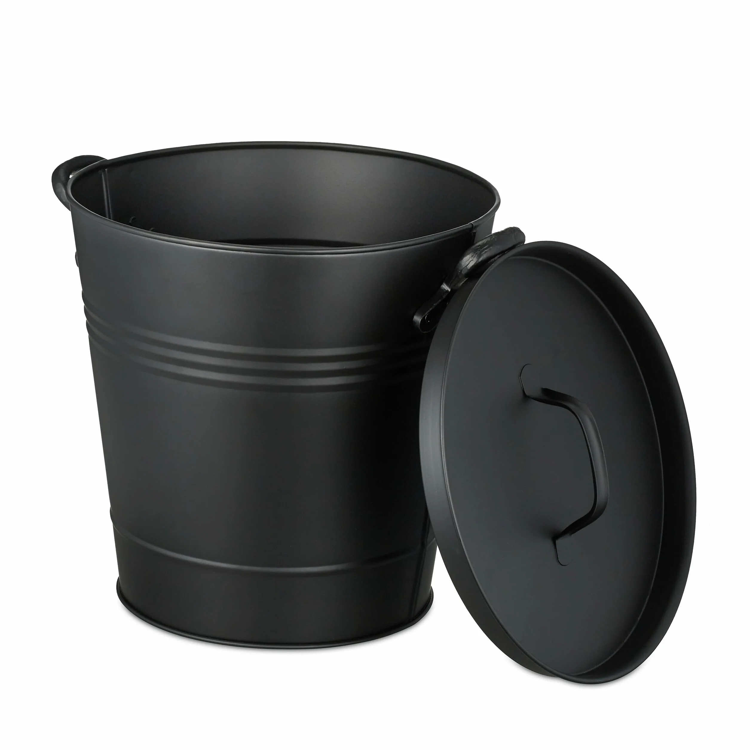 Relaxdays Cubo Cenizas con Tapa, 19 litros, Recipiente con Asas, para Carbón y Restos de Leña, Estufa, Barbacoa, Negro