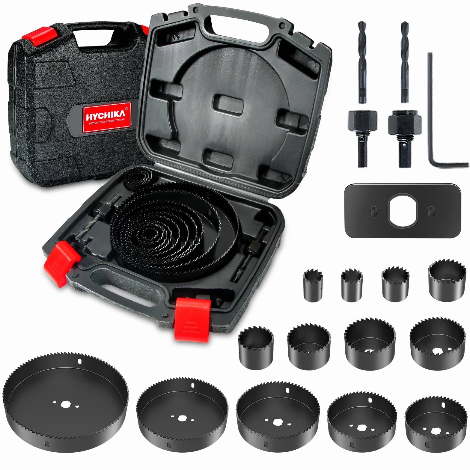 HYCHIKA Coronas Perforadoras, HYCHIKA 19PCS Sierras Perforadoras 13 Discos: 19 mm-152 mm Coronas Taladros, Corte Duradero y de Alta Velocidad, Perforar en Madera, PVC y Plástico