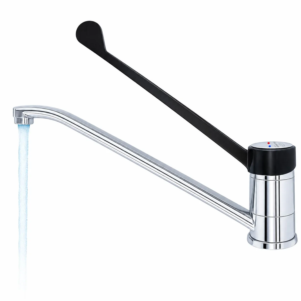 GOLDMAN SERVICE | Grifo de Codo Gerontológico Monomando, Palanca Larga 30 cm, Caño 360°, Grifo Sanitario e Higiénico para Hospitales, Clínicas, Laboratorios y Cocina Profesional