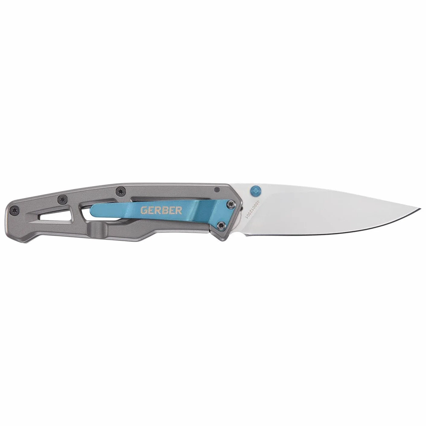 Gerber Navaja Plegable con Hoja Lisa y Gancho para Bolsillo, Longitud de la Hoja: 7,9 cm, Plata/Azul, Paralite, 1069417