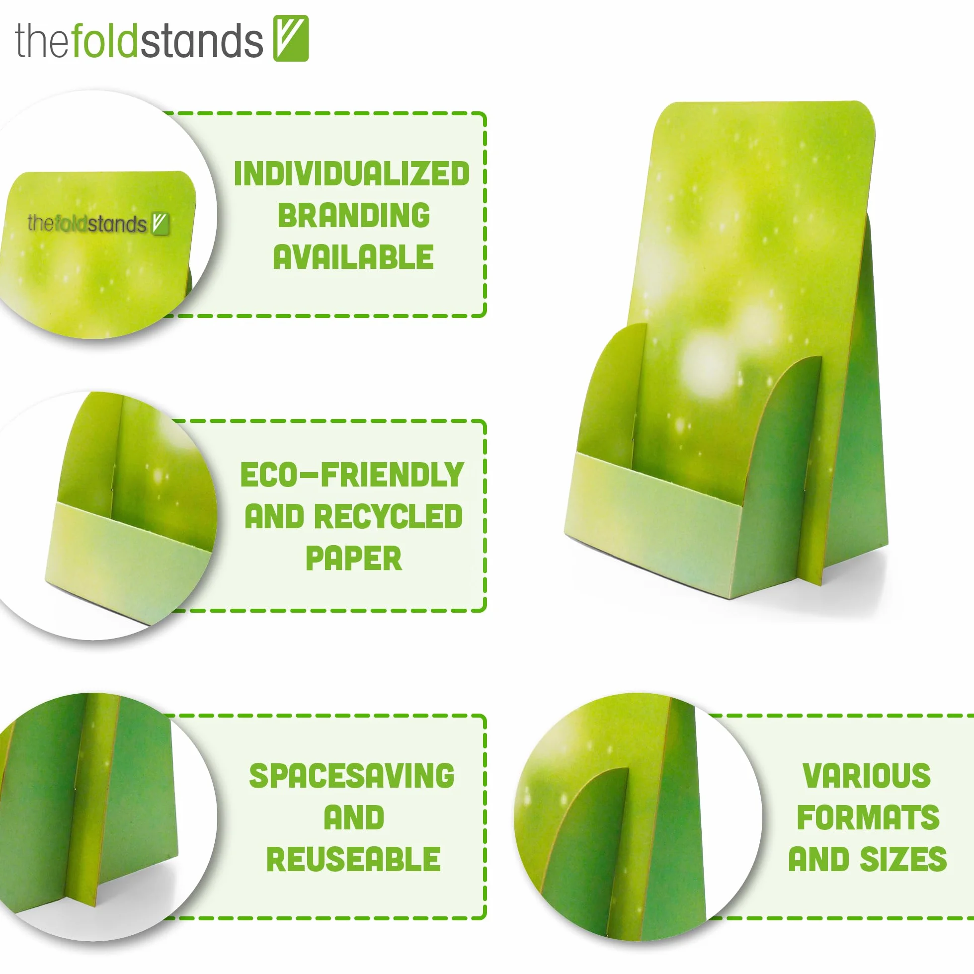 Green Design Soportes Plegables para Folletos DIN A6 Flyer Vertical 14,8 x 21 cm Eco Cartón FSC