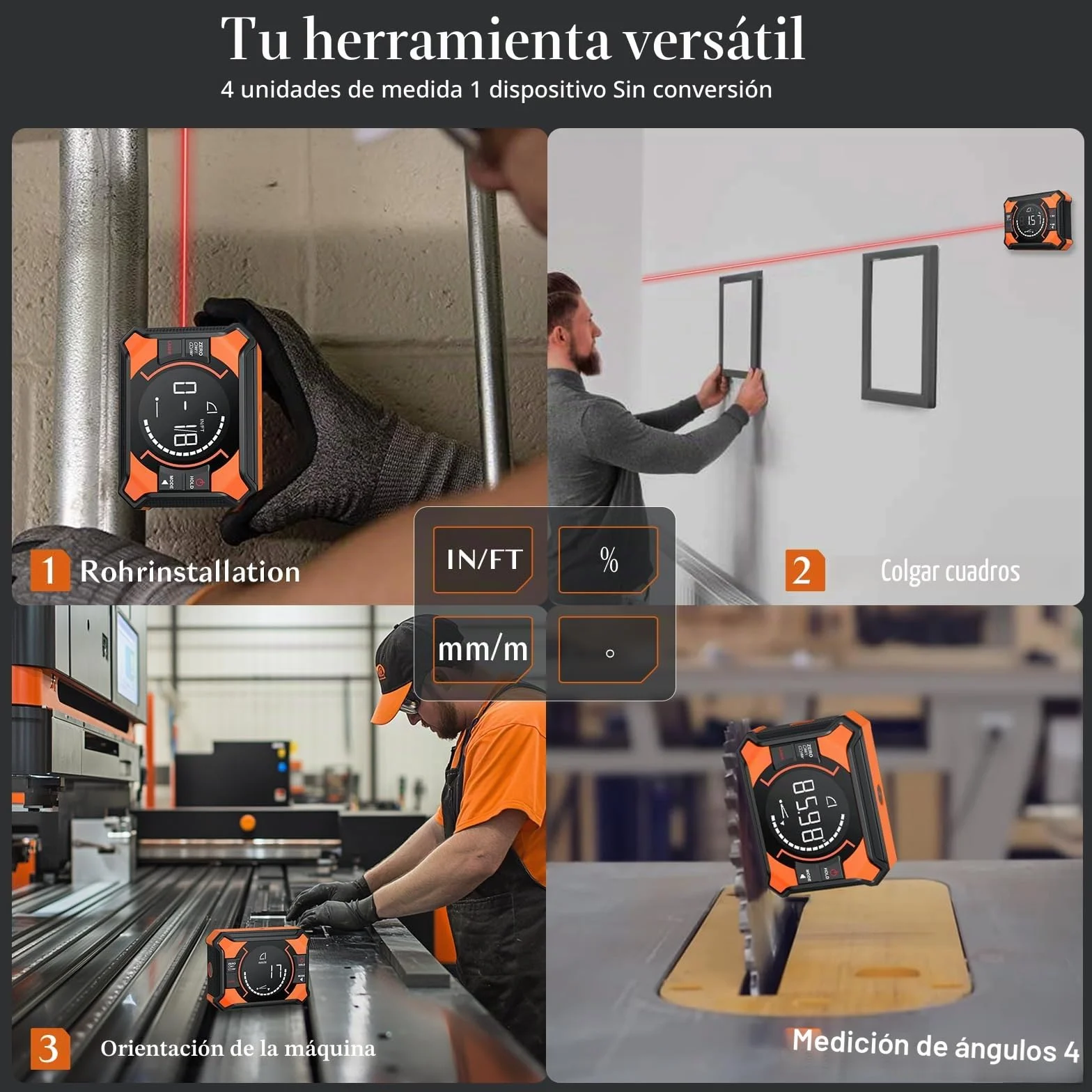 Inclinometro Digital con Laser Magnética Vertical, Horizontal, Impermeable IP54 Recargable 0-90°-180°, nivel de Burbuja de 10 m para Carpintería, Sierra Ingletadora, Marcos Colgantes