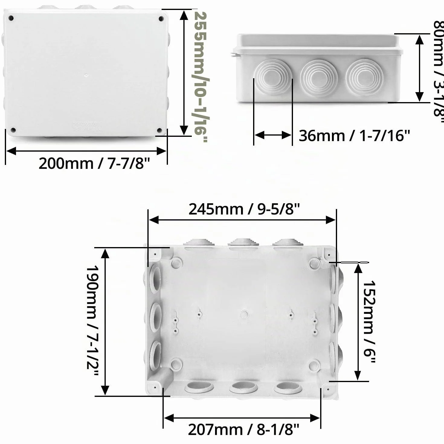 QWORK® Caja de derivación 255 x 200 x 80 mm, para exterior iluminación cable de conexión eléctrica, IP65, plástico ABS, blanco