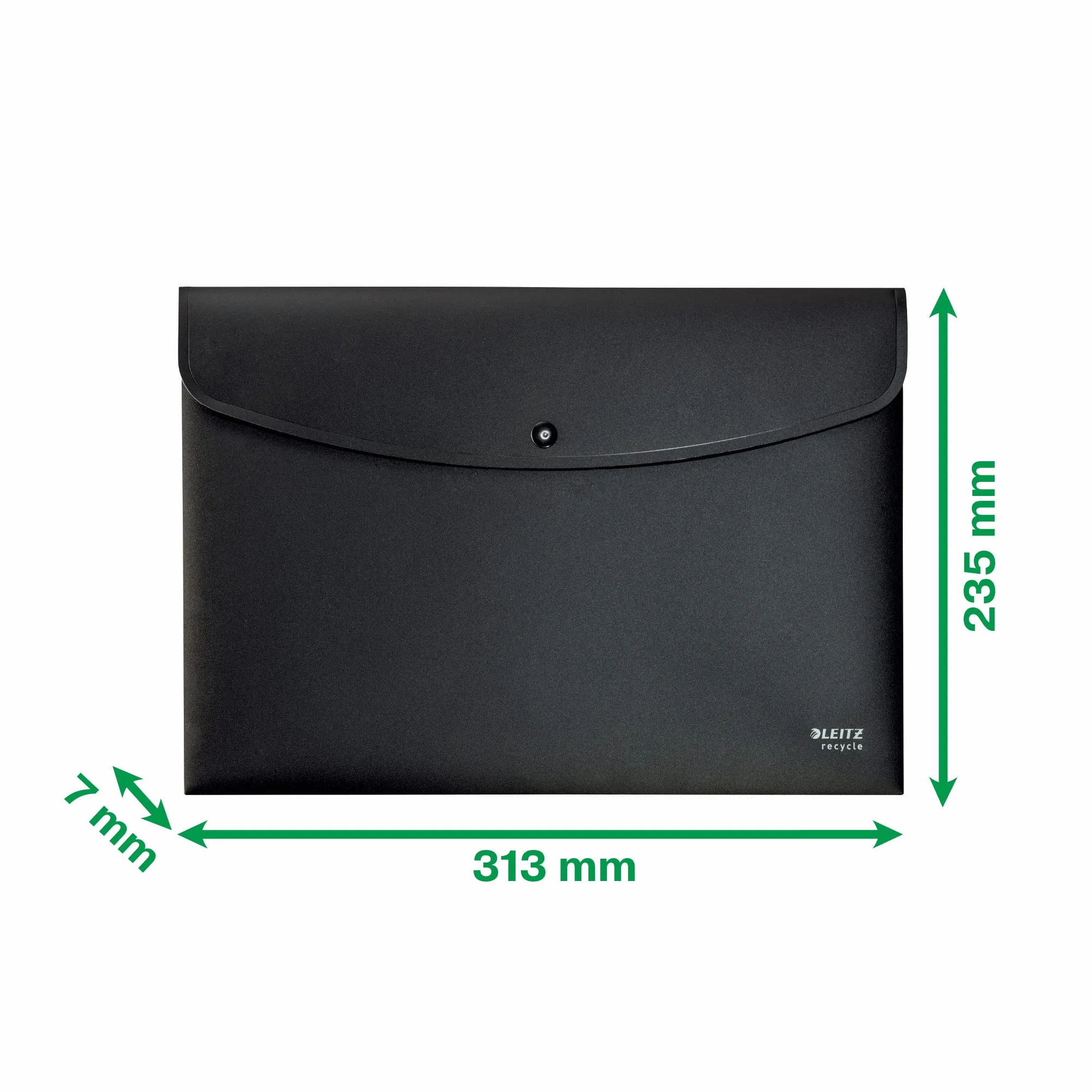 Leitz Sobre para Documentos A4 con Solapa de Cierre, 60 Hojas, Plástico Opaco, Reciclable, Gama Recycle, Negro