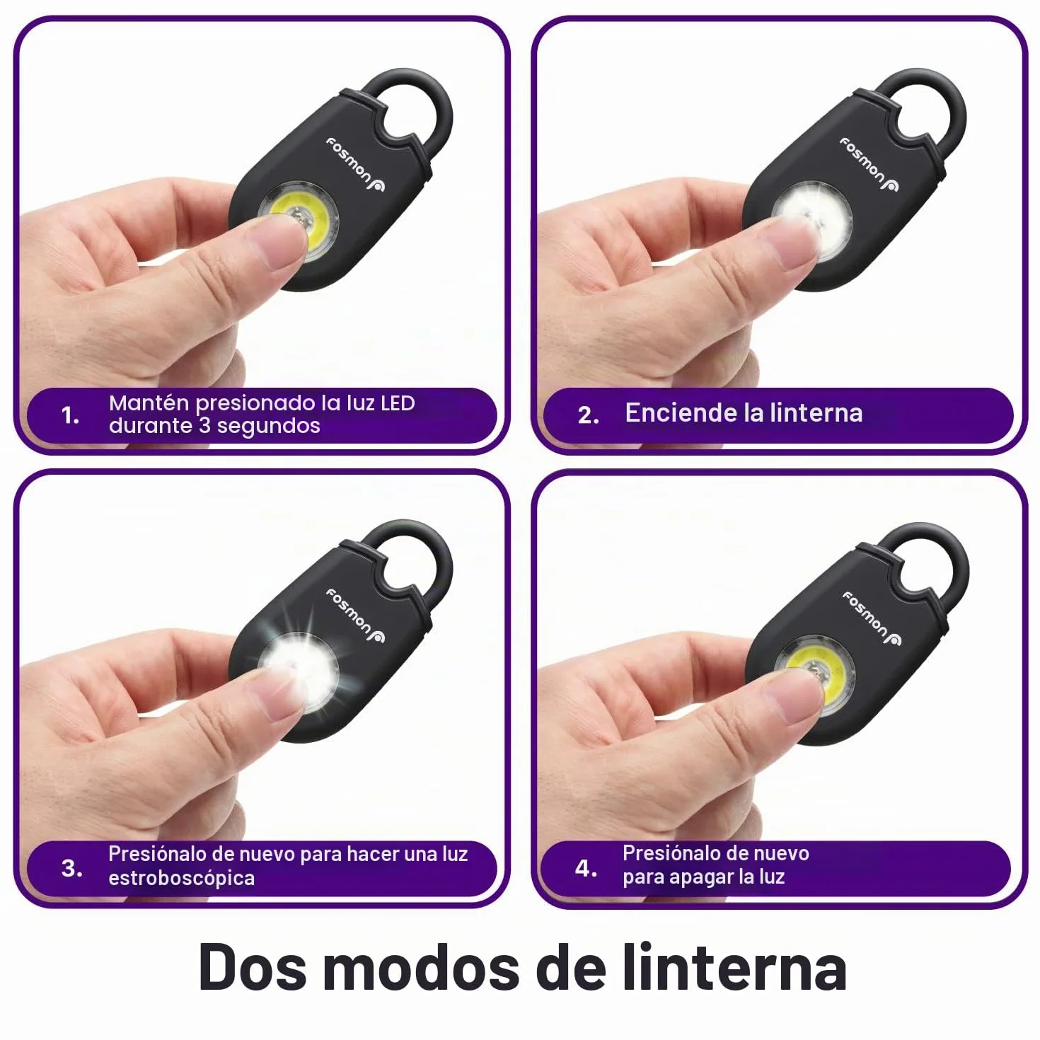 Fosmon - Alarma personal de bolsillo antiagresión | Alarma para Mujer y Hombre | Sirena de 130dB audible hasta 180m | Alarma personal con luz intermitente | Alarma con mosquetón | Paquete de 2 alarmas